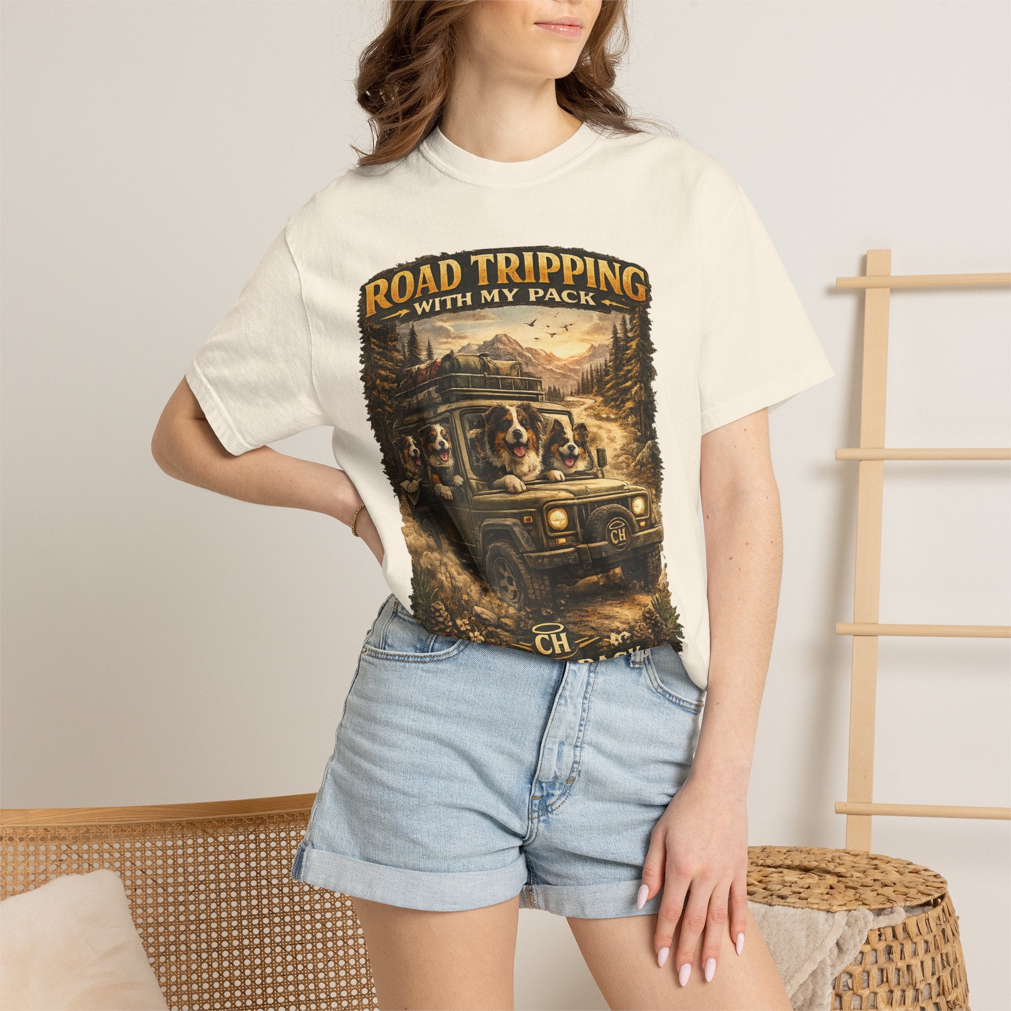 Road Tripping with My Pack T-Shirt| Funny Dog Road Trip -Shirt| Adventure Dog Lover Tee| Camping & Travel Gift Hor Pet Owners