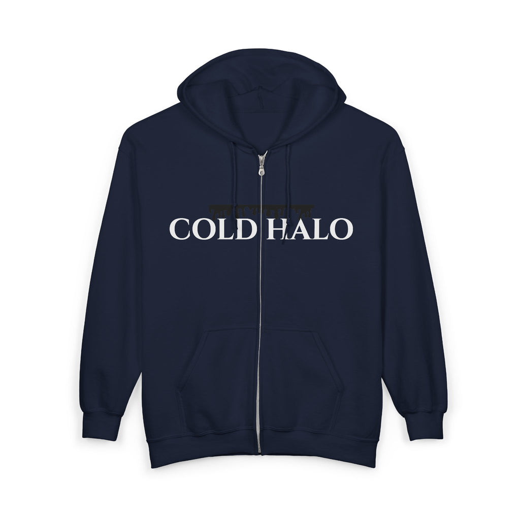 Cold Halo Zip Hoodie — Minimal Band Logo Full-Zip Hooded Sweatshirt