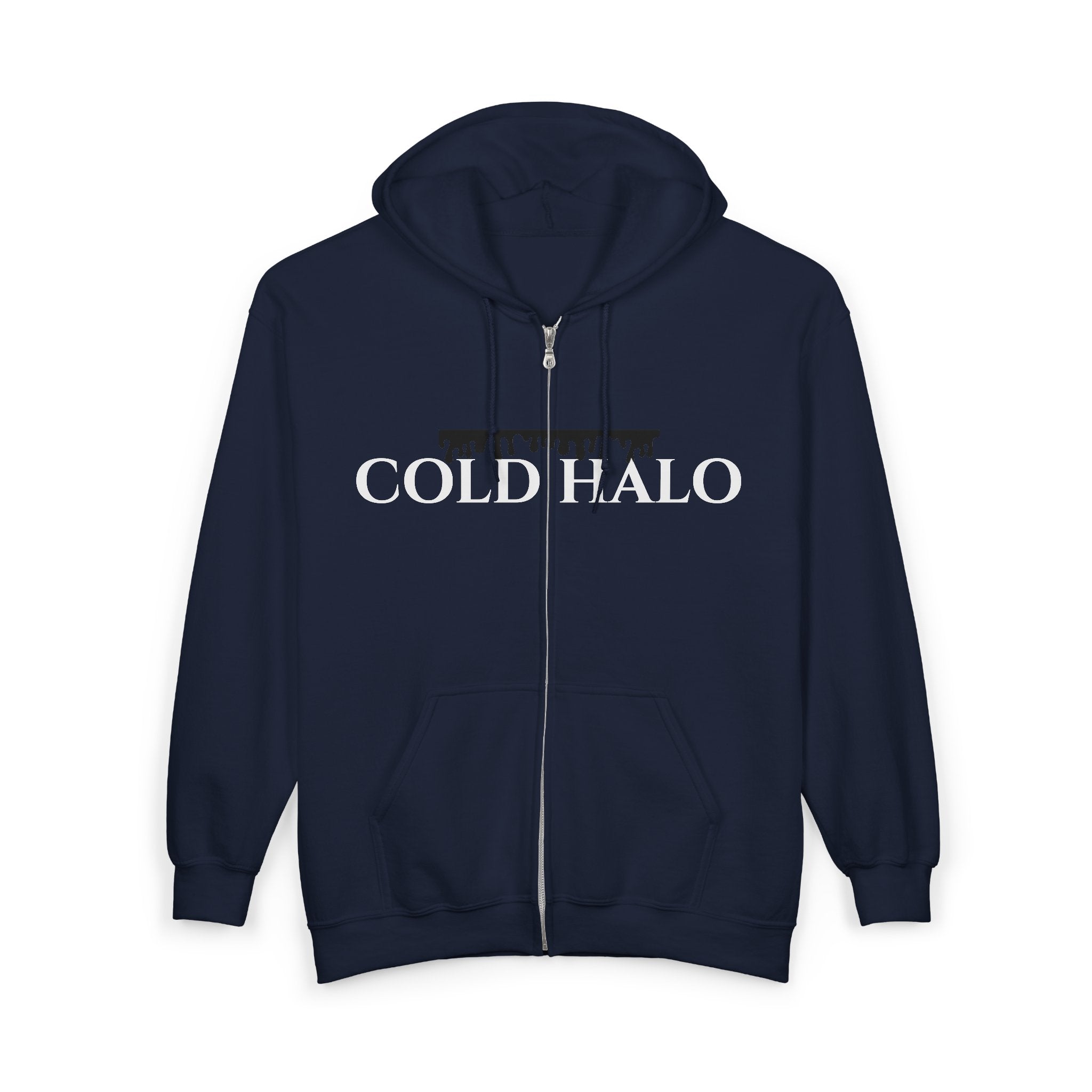 Cold Halo Zip Hoodie — Minimal Band Logo Full-Zip Hooded Sweatshirt