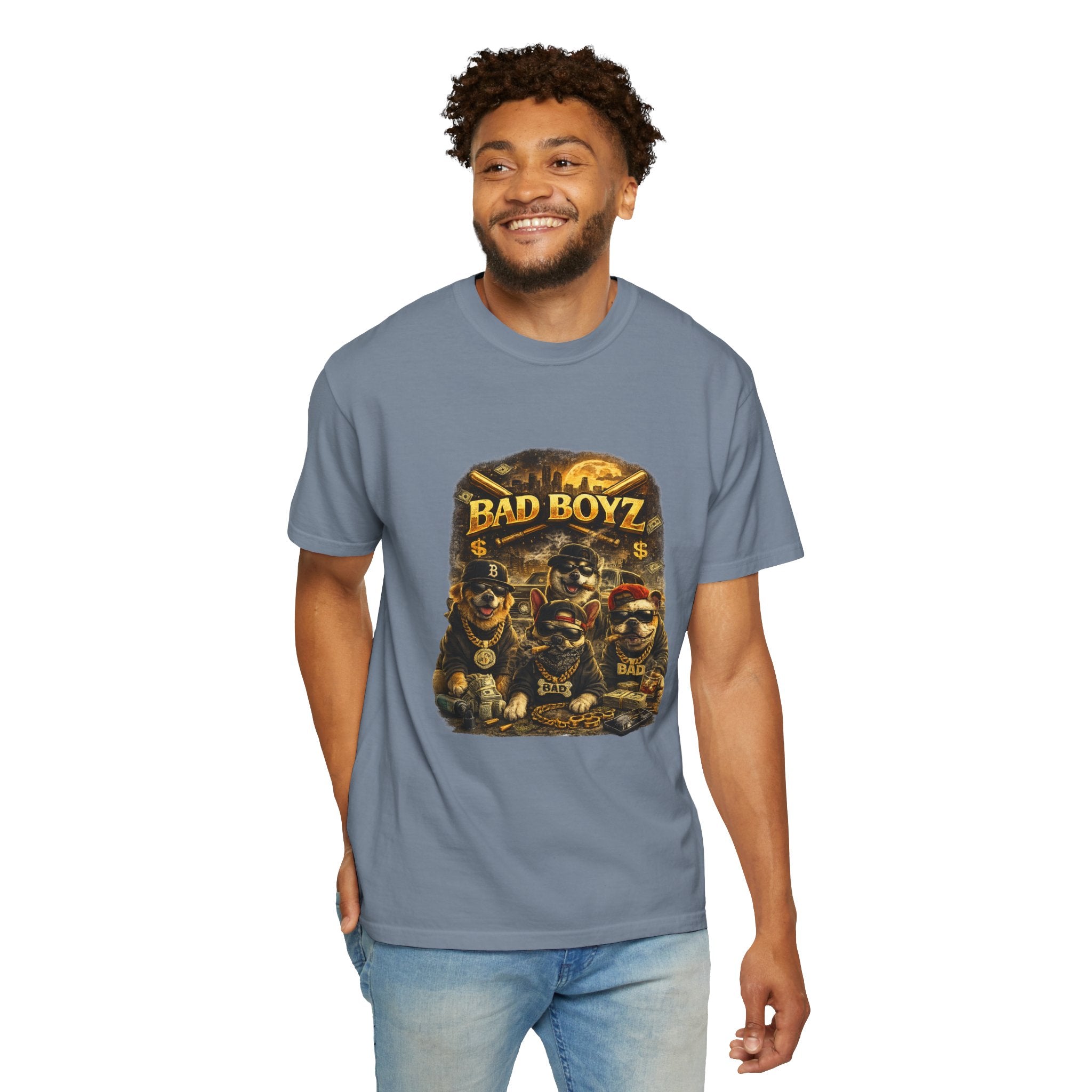 Bad Boyz Funny  Dog  Graphic T-Shirt — Retro Hip-Hop dog design |Hip Hop puppy streetwear| Uban Dog lover gift.