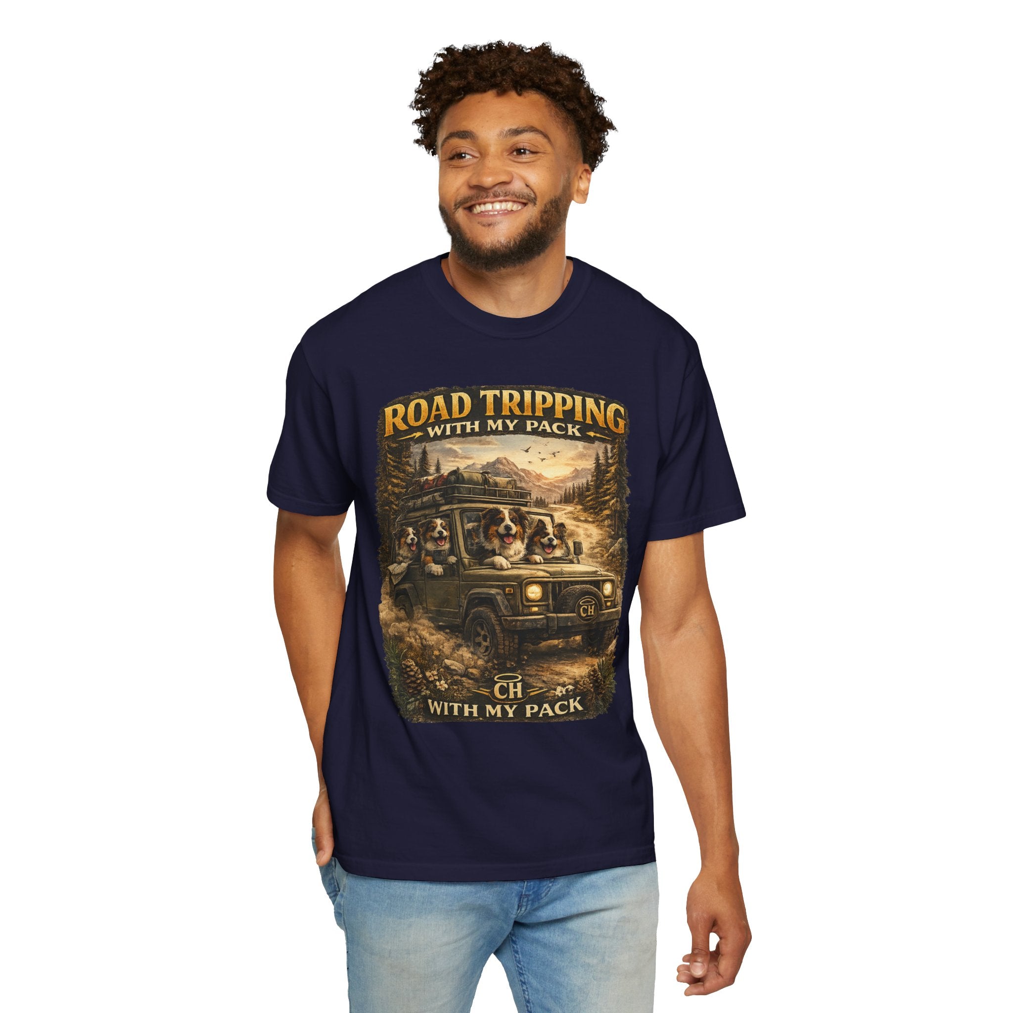 Road Tripping with My Pack T-Shirt| Funny Dog Road Trip -Shirt| Adventure Dog Lover Tee| Camping & Travel Gift Hor Pet Owners
