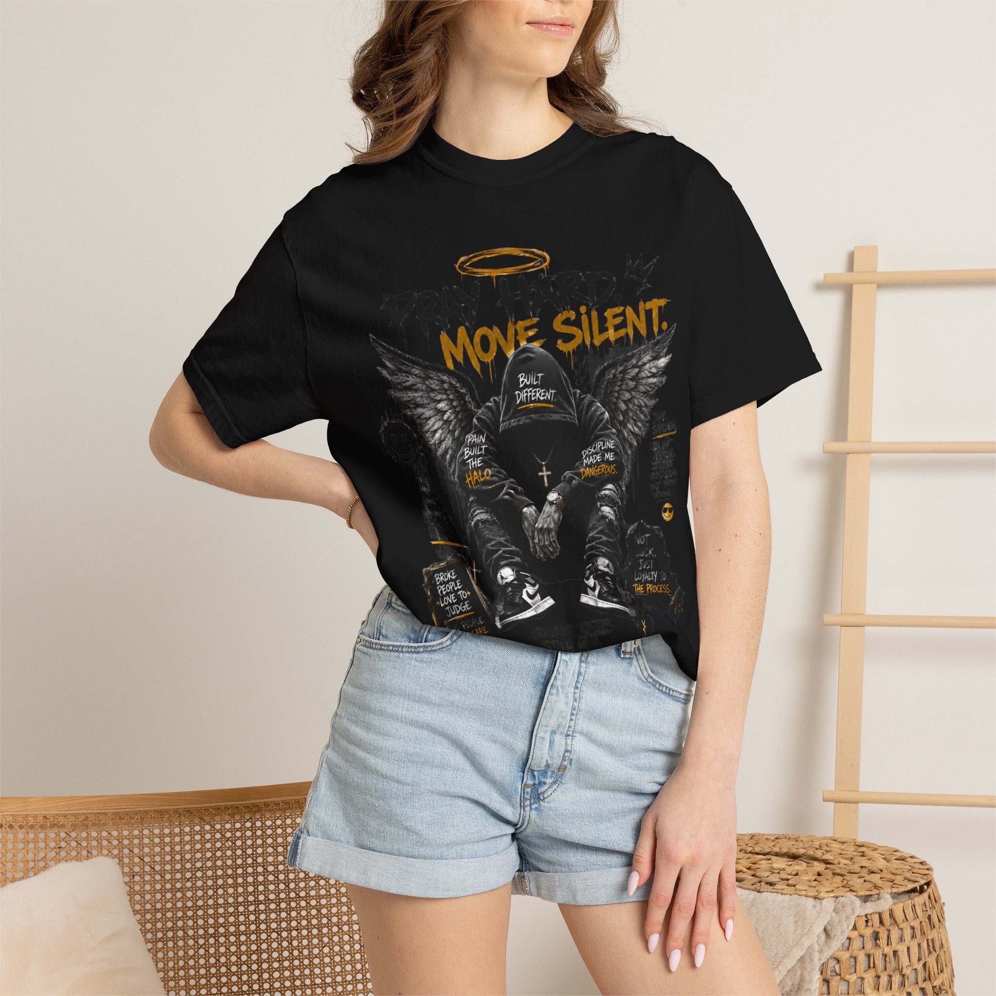 Pray Hard Move Silent T-Shirt — Graphic Faith Streetwear Tee