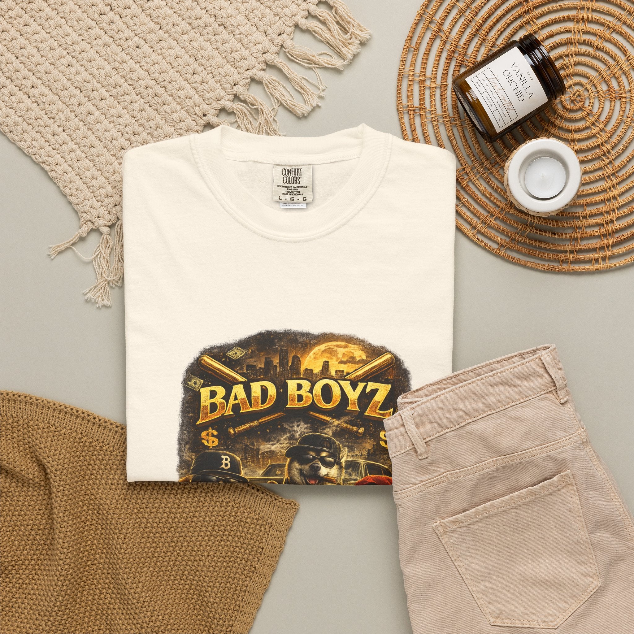 Bad Boyz Funny  Dog  Graphic T-Shirt — Retro Hip-Hop dog design |Hip Hop puppy streetwear| Uban Dog lover gift.