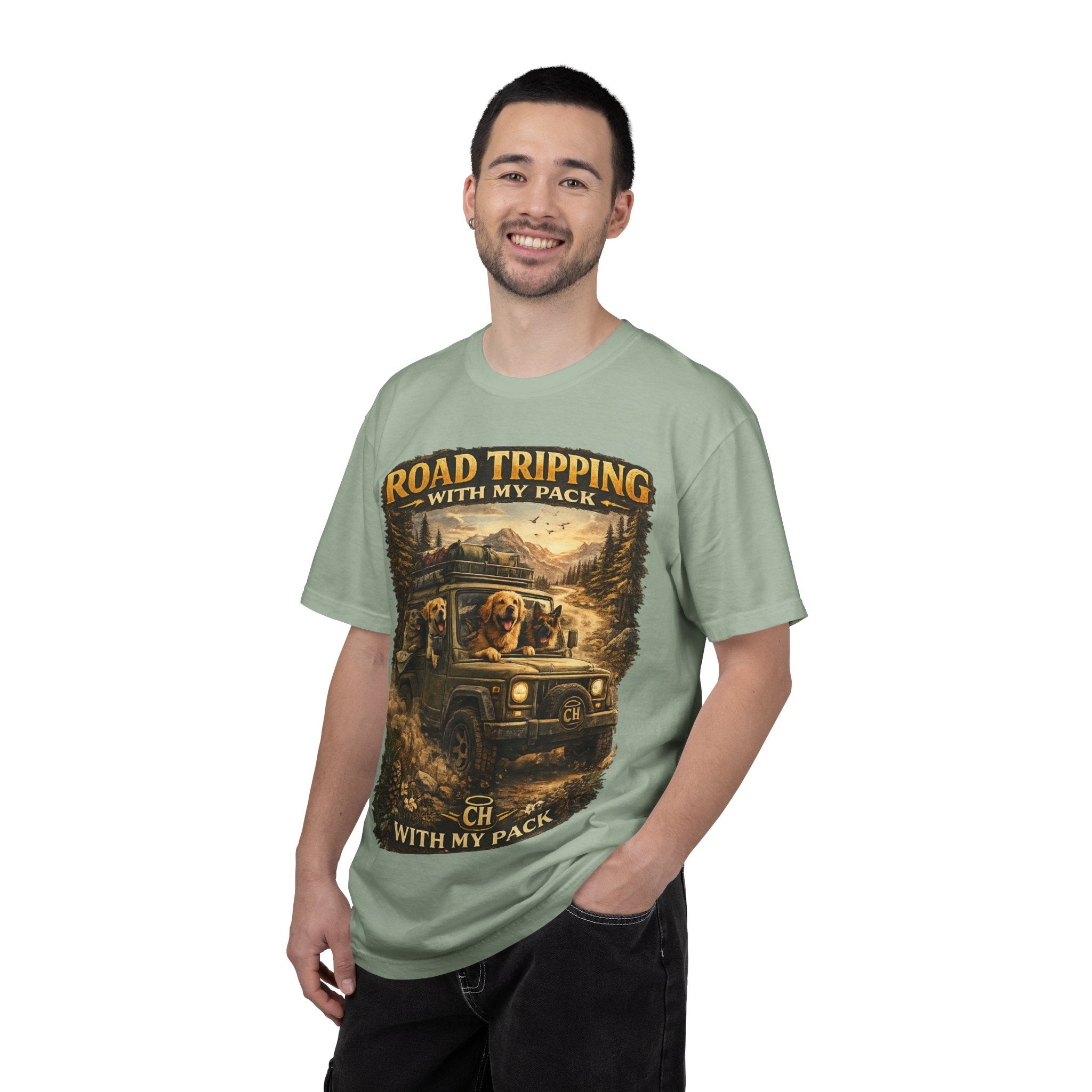 Road Tripping with My Pack T-Shirt| Funny Dog Road Trip -Shirt| Adventure Dog Lover Tee| Camping & Travel Gift Hor Pet Owners