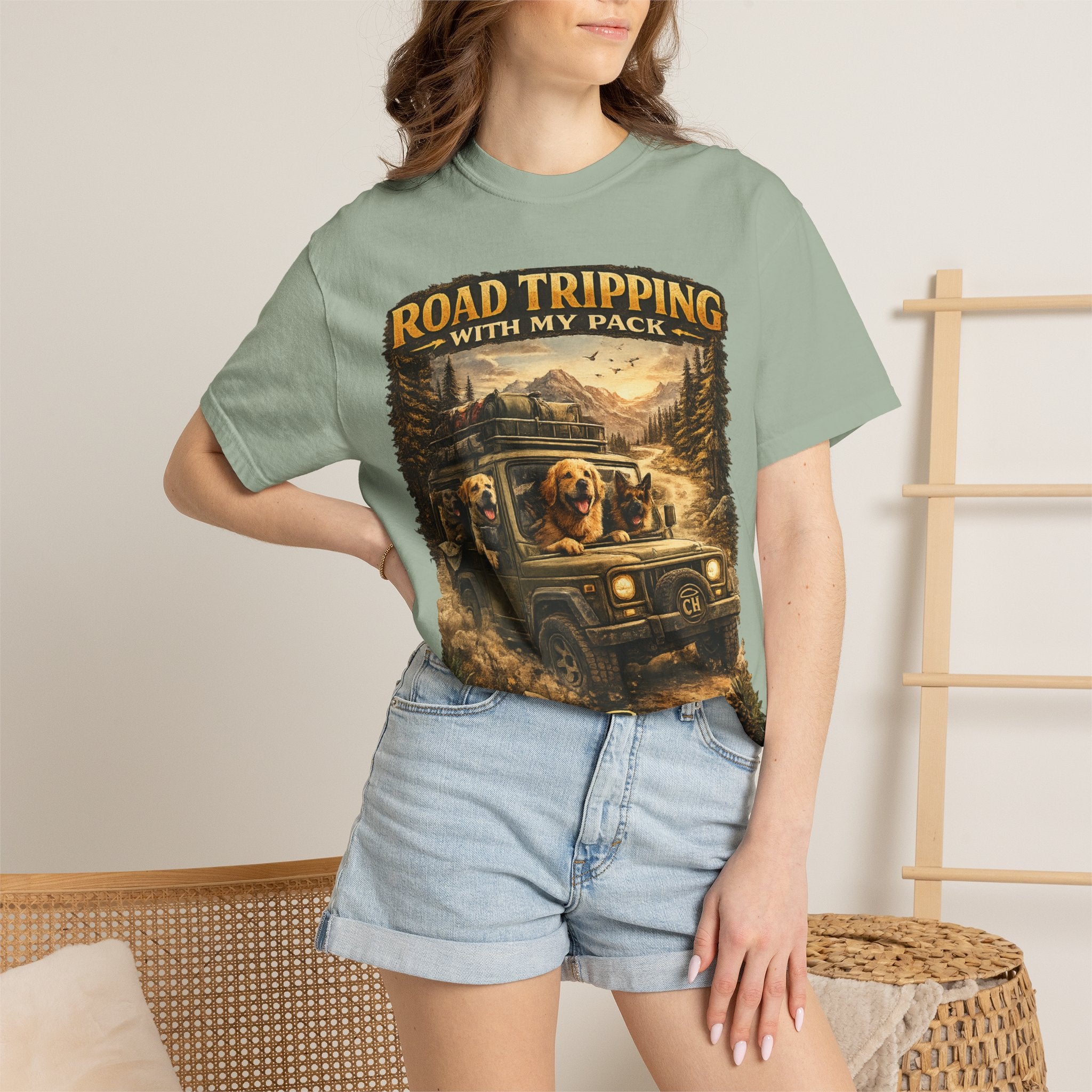 Road Tripping with My Pack T-Shirt| Funny Dog Road Trip -Shirt| Adventure Dog Lover Tee| Camping & Travel Gift Hor Pet Owners