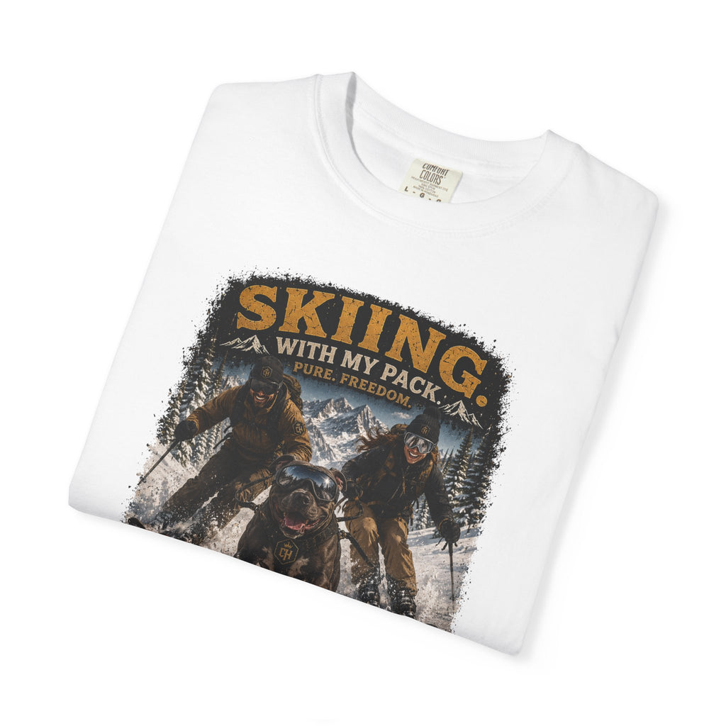 Skiing With My Pack T-Shirt — Life Love Loyalty Wolf Ski Tee