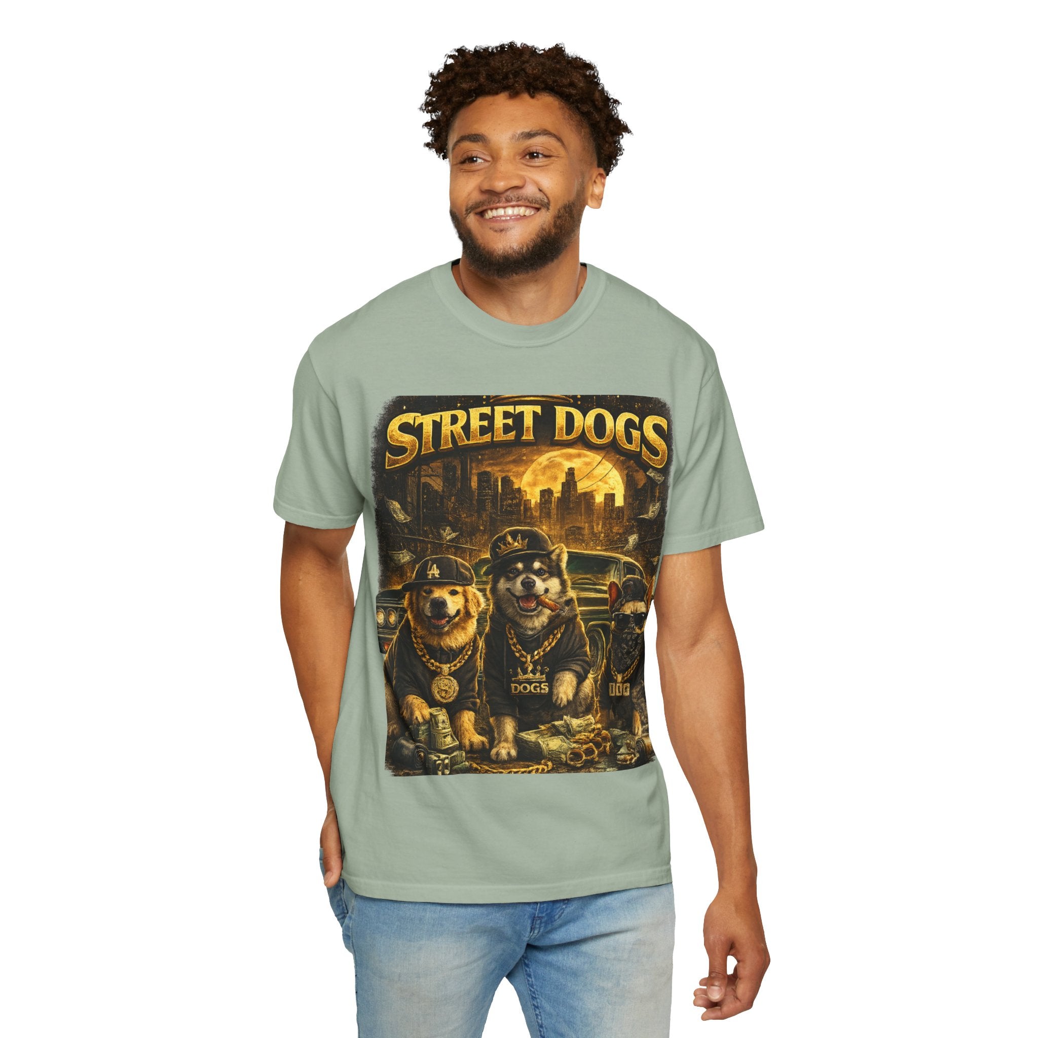 COLD HALO | Street Dogs funny Dog Graphic T-Shirt — Urban Dog  Hip Hop dog Graphic Tee| puppy streetwear shirt| Dog Lover gift.