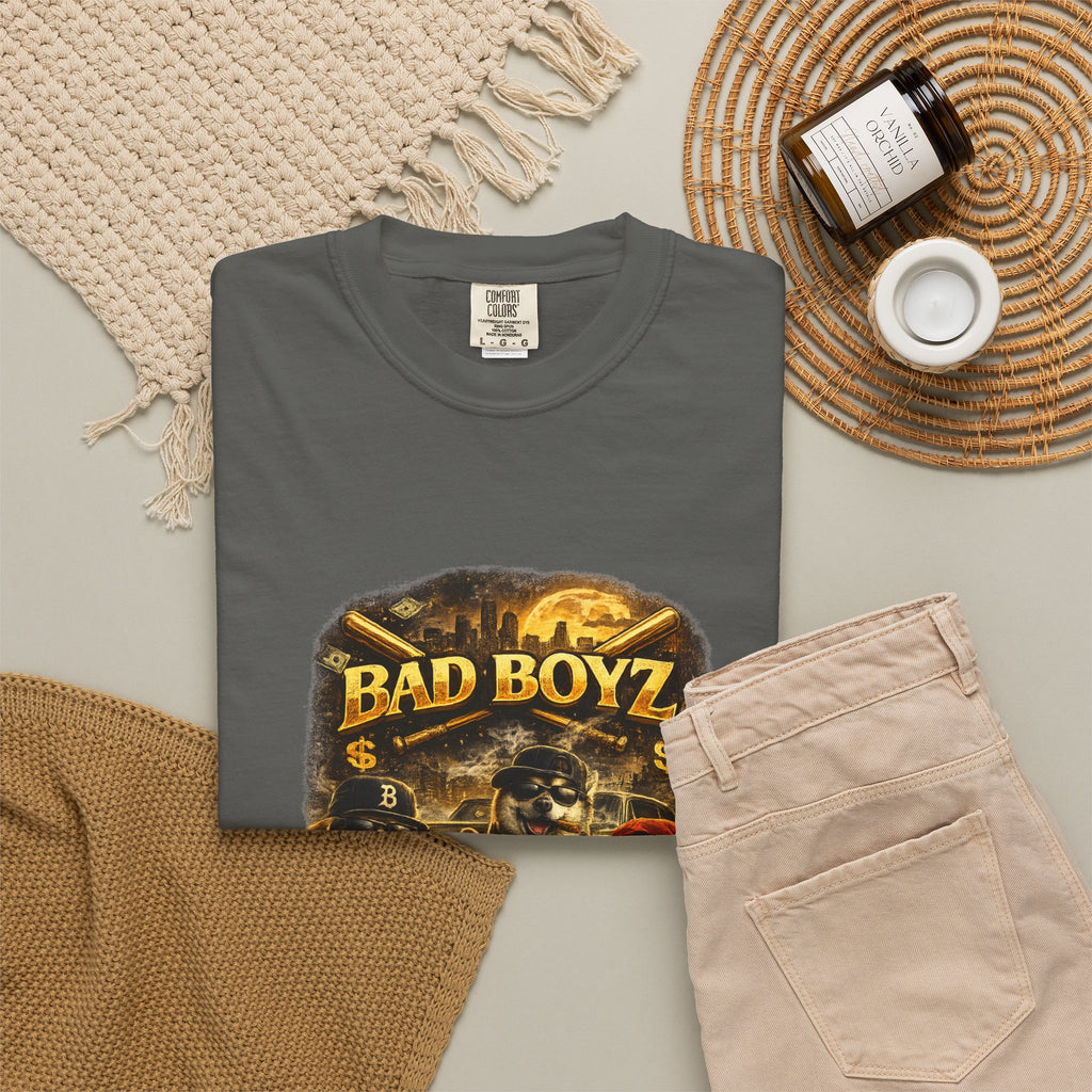 Bad Boyz Funny  Dog  Graphic T-Shirt — Retro Hip-Hop dog design |Hip Hop puppy streetwear| Uban Dog lover gift.