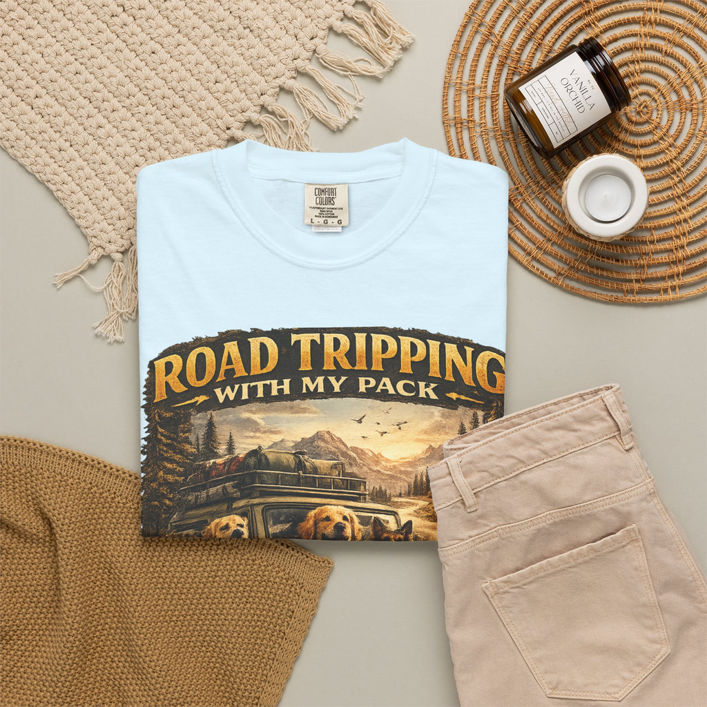 Road Tripping with My Pack T-Shirt| Funny Dog Road Trip -Shirt| Adventure Dog Lover Tee| Camping & Travel Gift Hor Pet Owners