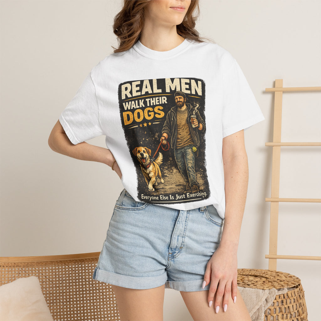 COLD HALO PETS |Real Men Walk Their Dogs Funny Dog Lover Graphic Tee