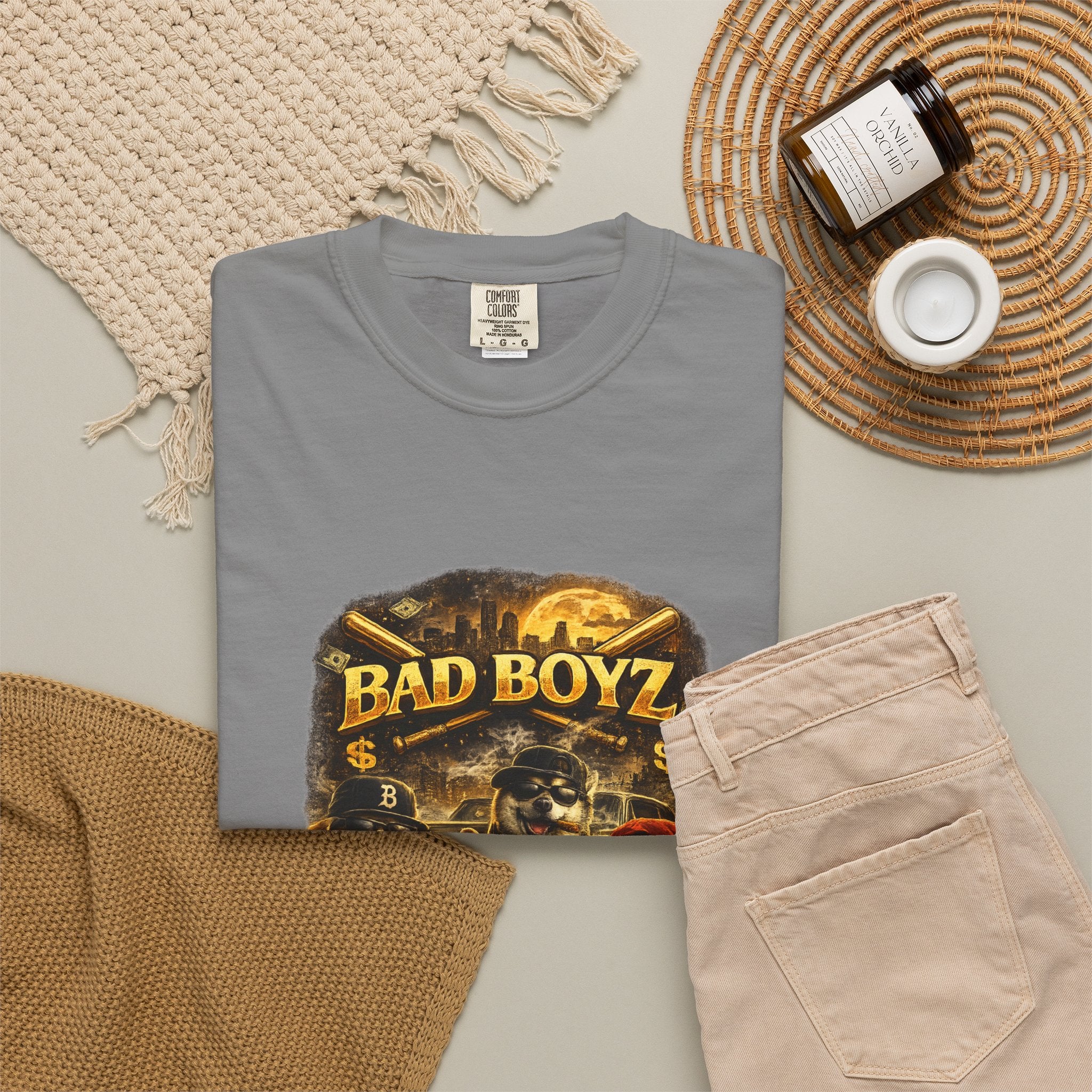 Bad Boyz Funny  Dog  Graphic T-Shirt — Retro Hip-Hop dog design |Hip Hop puppy streetwear| Uban Dog lover gift.