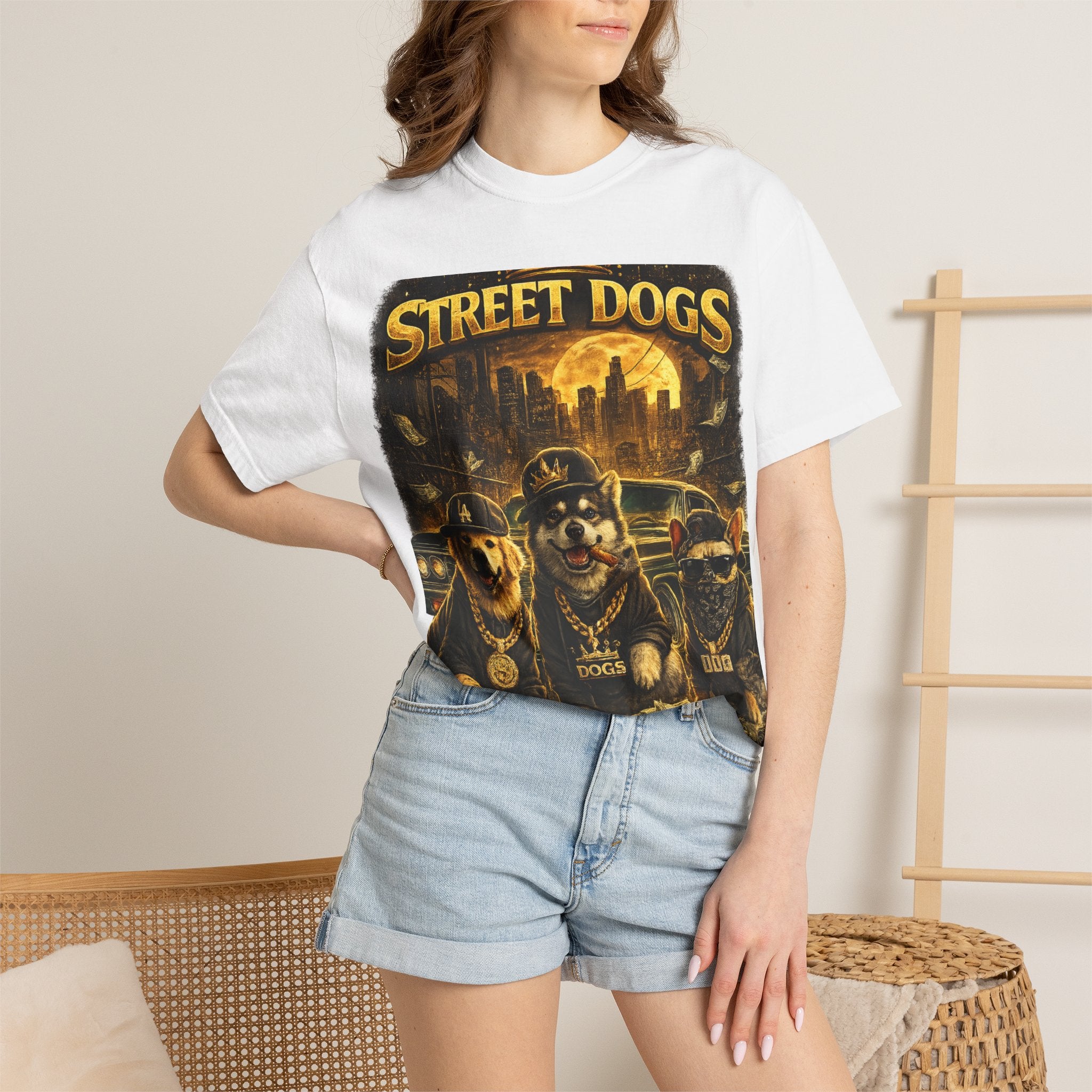 COLD HALO | Street Dogs funny Dog Graphic T-Shirt — Urban Dog  Hip Hop dog Graphic Tee| puppy streetwear shirt| Dog Lover gift.