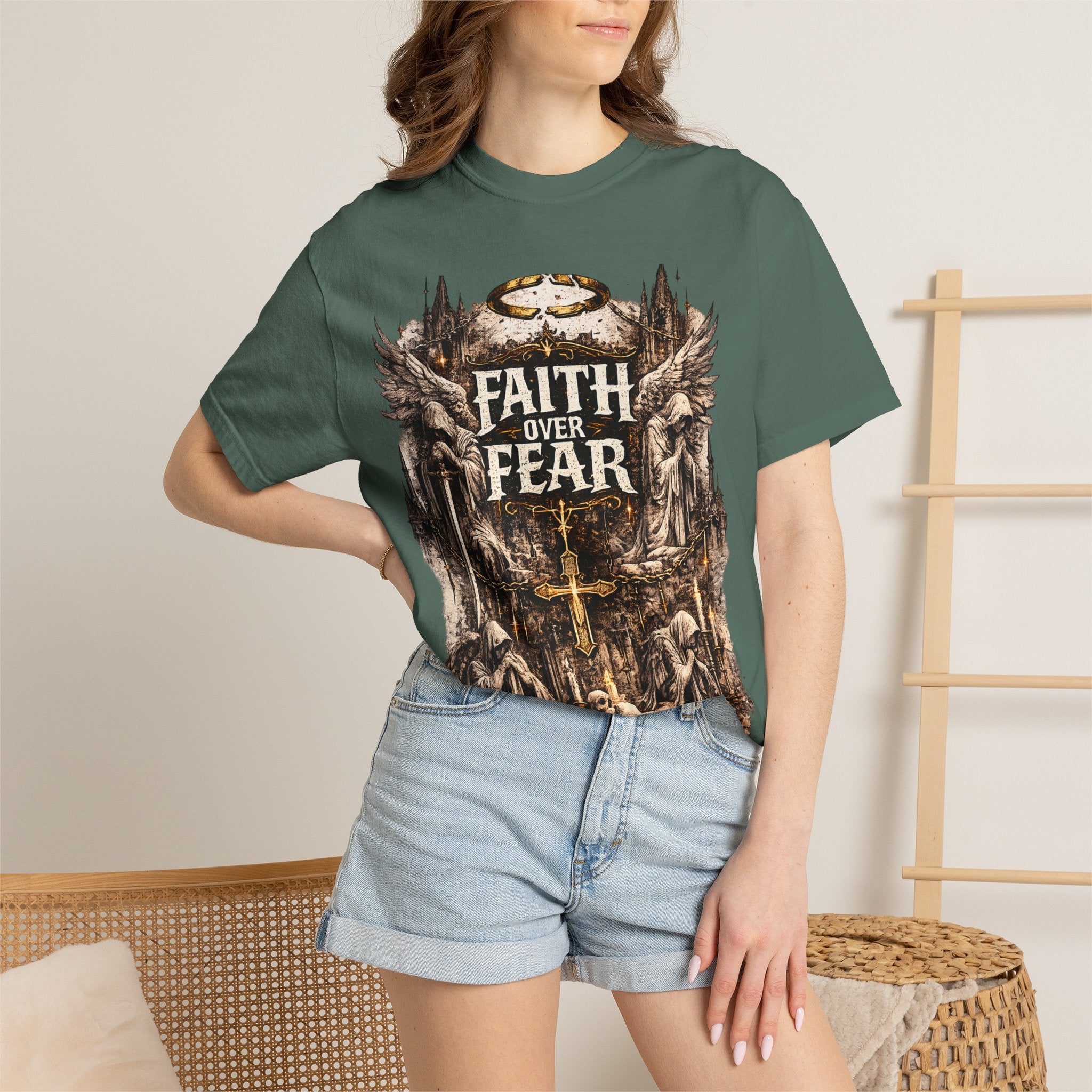 Faith Over Fear Christian Inspirational Cross comfort Graphic Tee