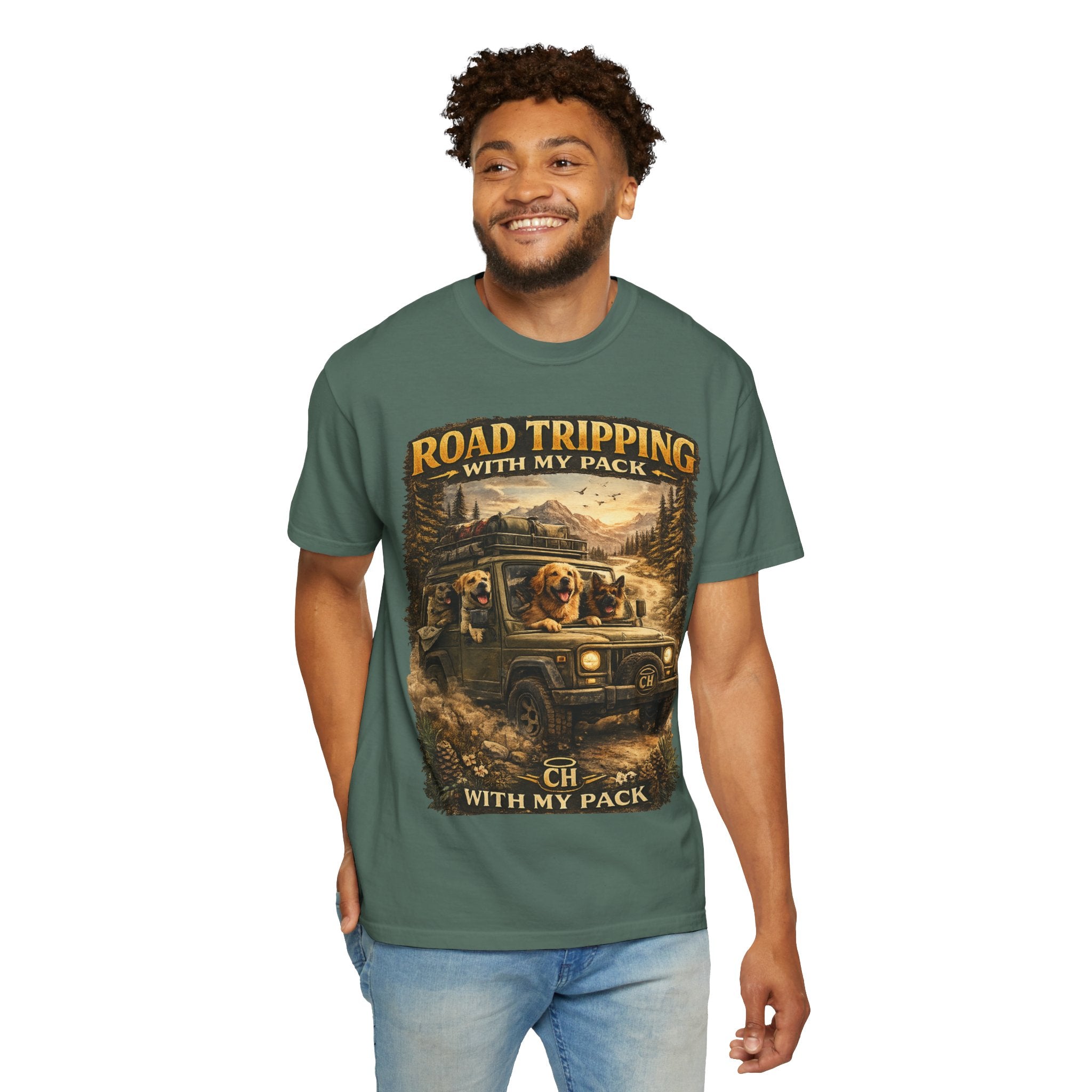 Road Tripping with My Pack T-Shirt| Funny Dog Road Trip -Shirt| Adventure Dog Lover Tee| Camping & Travel Gift Hor Pet Owners