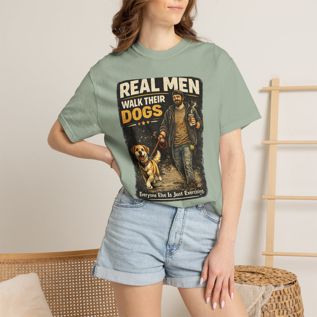 COLD HALO PETS |Real Men Walk Their Dogs Funny Dog Lover Graphic Tee