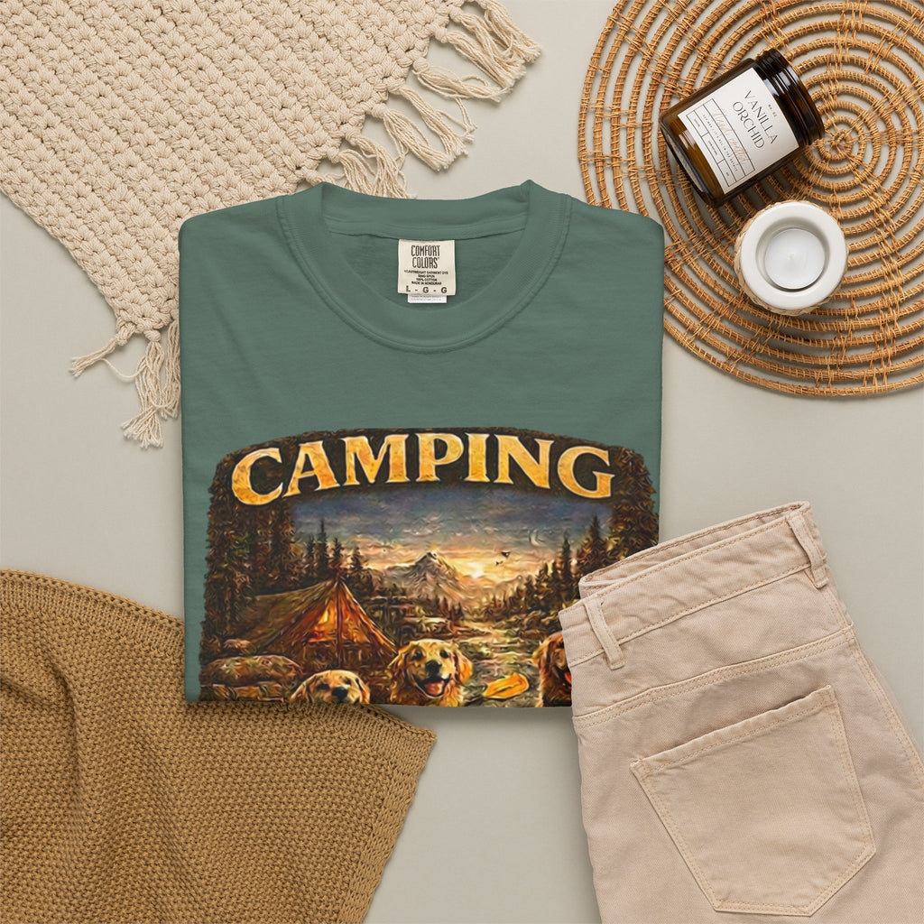 Camping With My Pack T-Shirt| Golden Retriever Camping Dog shirt | Campfires paw prints & Good memories Tee| Dog Lover outdoor