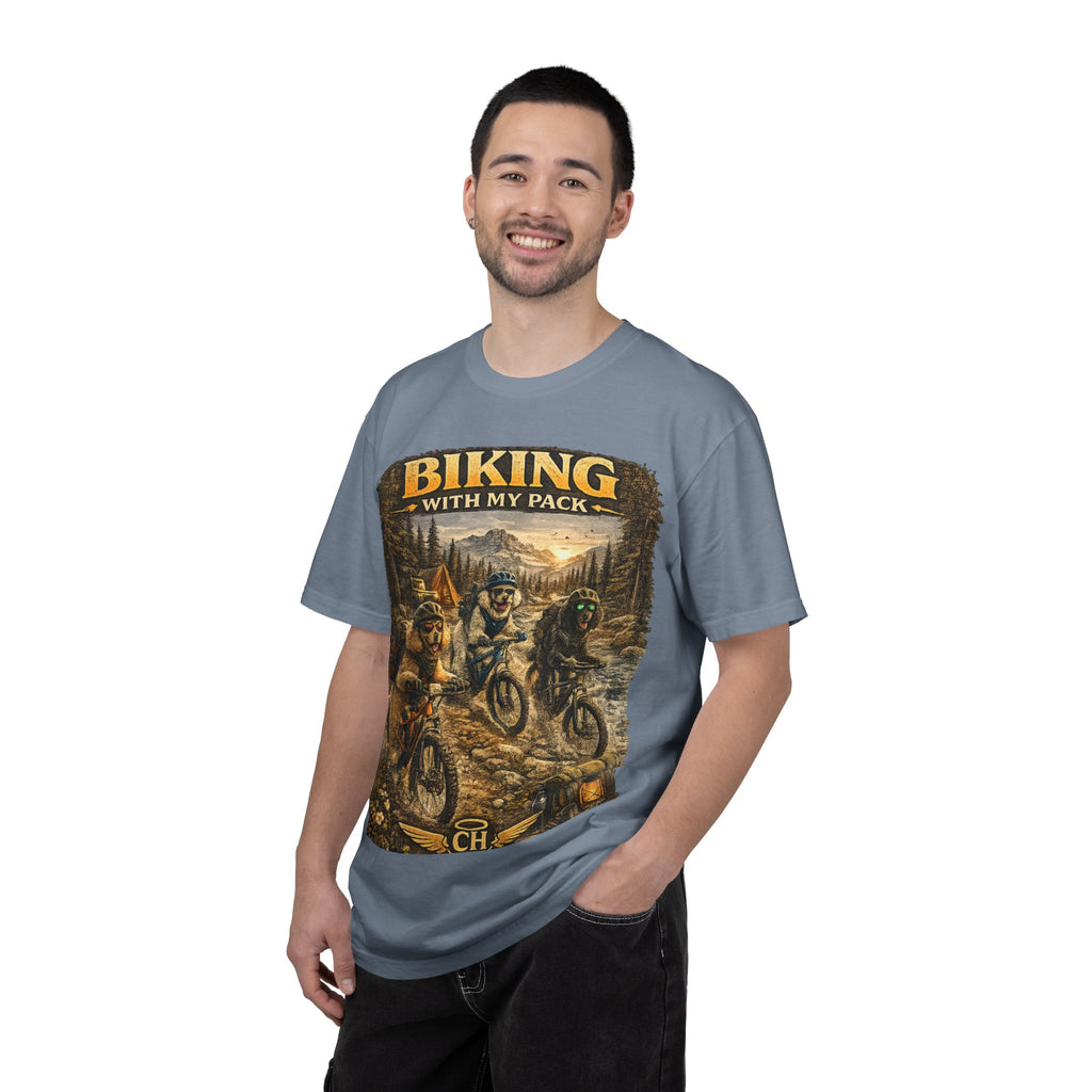 Biking With My Pack T-Shirt | Funny Dog Biking shirt| Adventure Dog Biking shirt| Adventure Dog Lover Tee| Mountain Bike Dog Dad gift