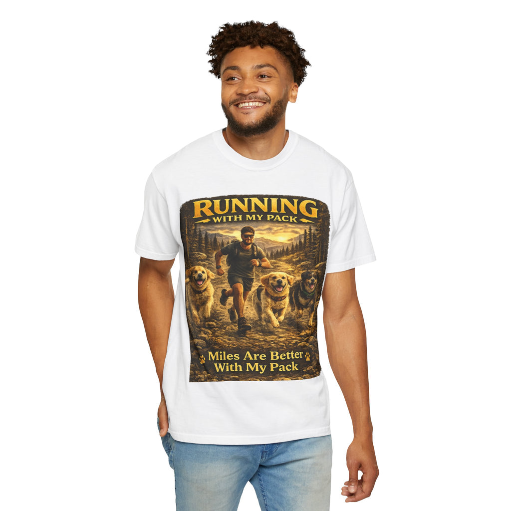 COLD HALO | Running with My Pack Dog Lover T-Shirt| Golden Retriever Trail running Tee| outdoor adventure | funny pet gift