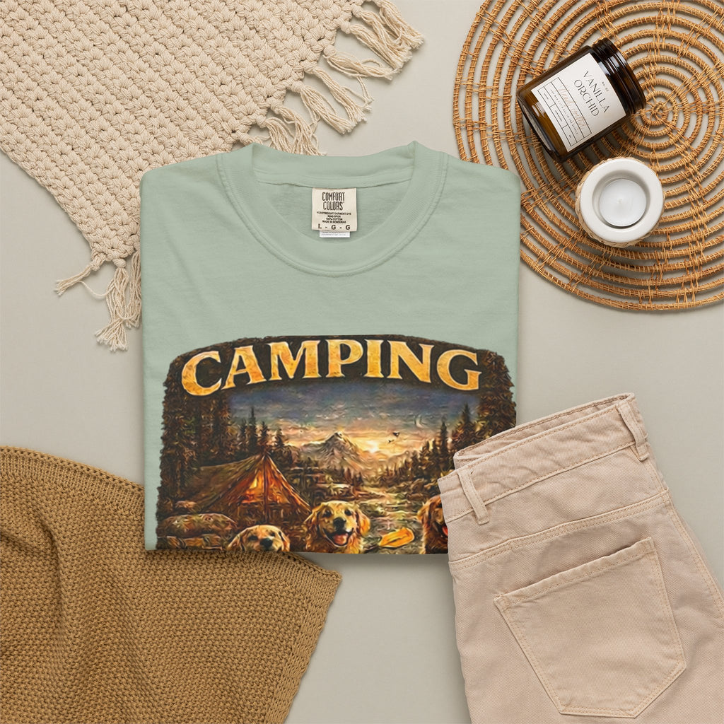 Camping With My Pack T-Shirt| Golden Retriever Camping Dog shirt | Campfires paw prints & Good memories Tee| Dog Lover outdoor