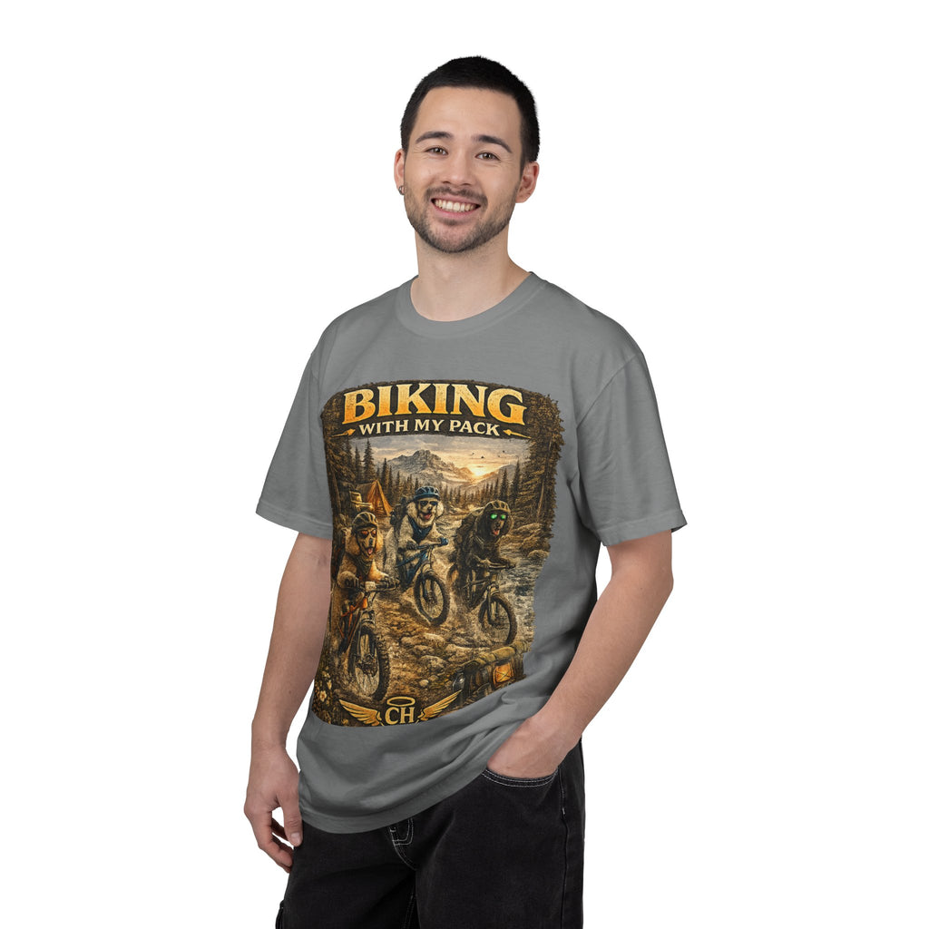 Biking With My Pack T-Shirt | Funny Dog Biking shirt| Adventure Dog Biking shirt| Adventure Dog Lover Tee| Mountain Bike Dog Dad gift