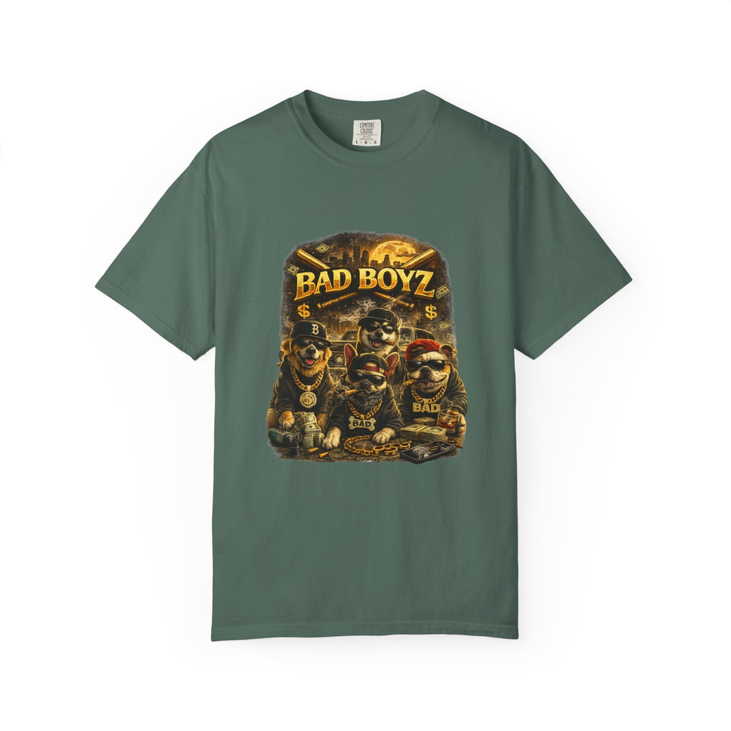 Bad Boyz Funny  Dog  Graphic T-Shirt — Retro Hip-Hop dog design |Hip Hop puppy streetwear| Uban Dog lover gift.