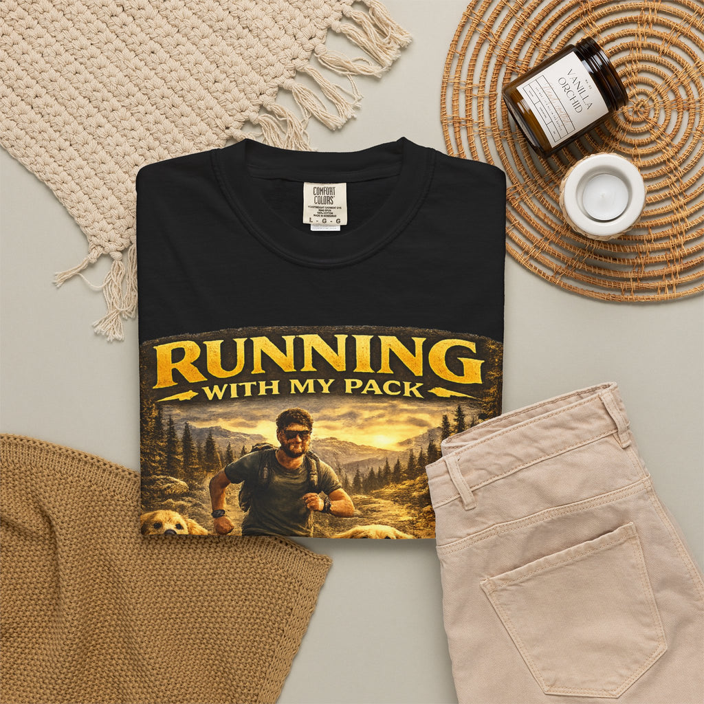 COLD HALO | Running with My Pack Dog Lover T-Shirt| Golden Retriever Trail running Tee| outdoor adventure | funny pet gift