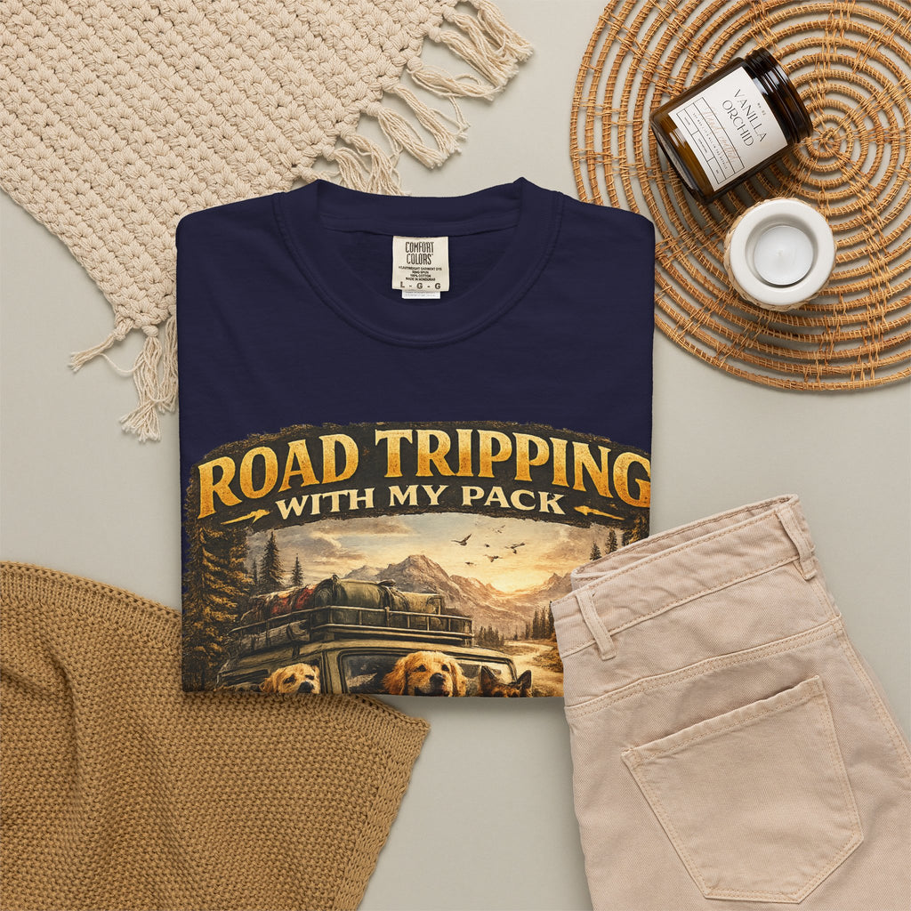 Road Tripping with My Pack T-Shirt| Funny Dog Road Trip -Shirt| Adventure Dog Lover Tee| Camping & Travel Gift Hor Pet Owners