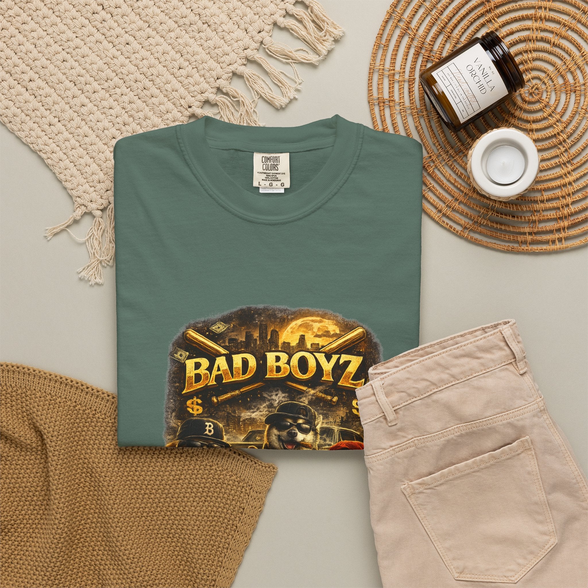 Bad Boyz Funny  Dog  Graphic T-Shirt — Retro Hip-Hop dog design |Hip Hop puppy streetwear| Uban Dog lover gift.