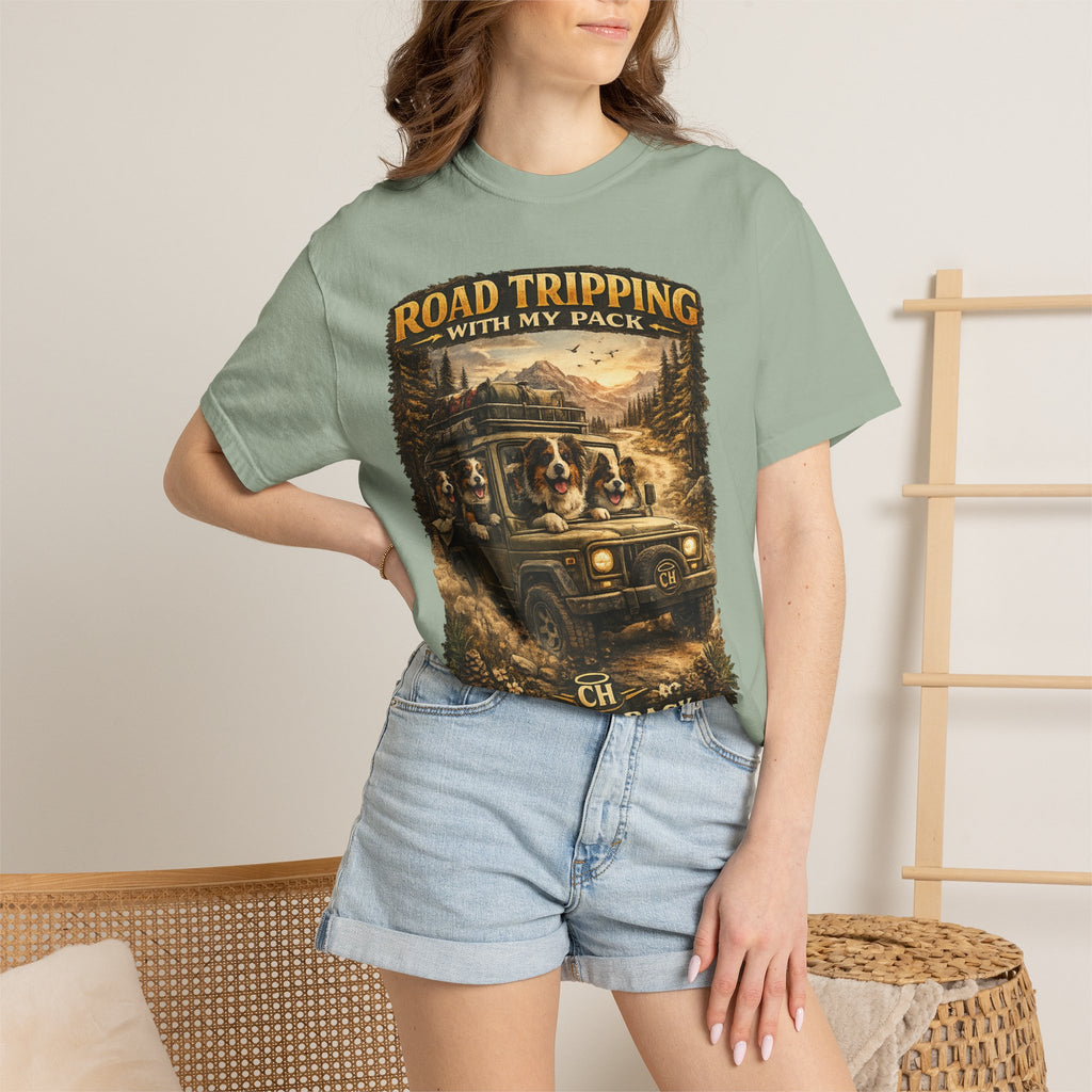 Road Tripping with My Pack T-Shirt| Funny Dog Road Trip -Shirt| Adventure Dog Lover Tee| Camping & Travel Gift Hor Pet Owners