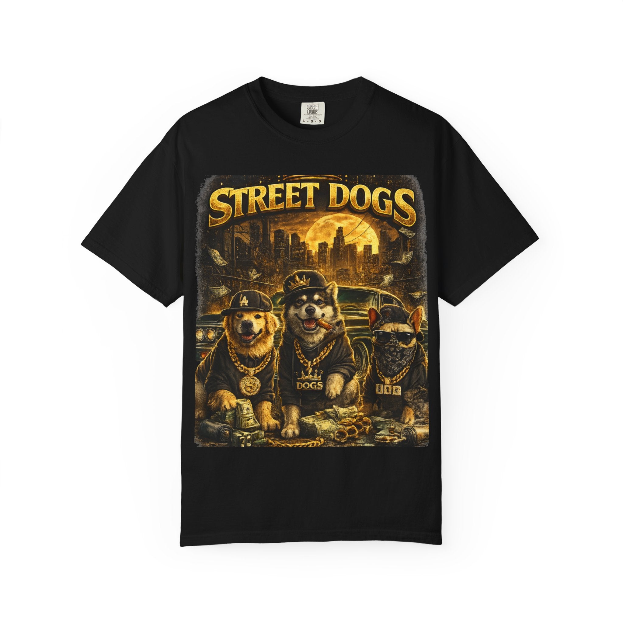 COLD HALO | Street Dogs funny Dog Graphic T-Shirt — Urban Dog  Hip Hop dog Graphic Tee| puppy streetwear shirt| Dog Lover gift.