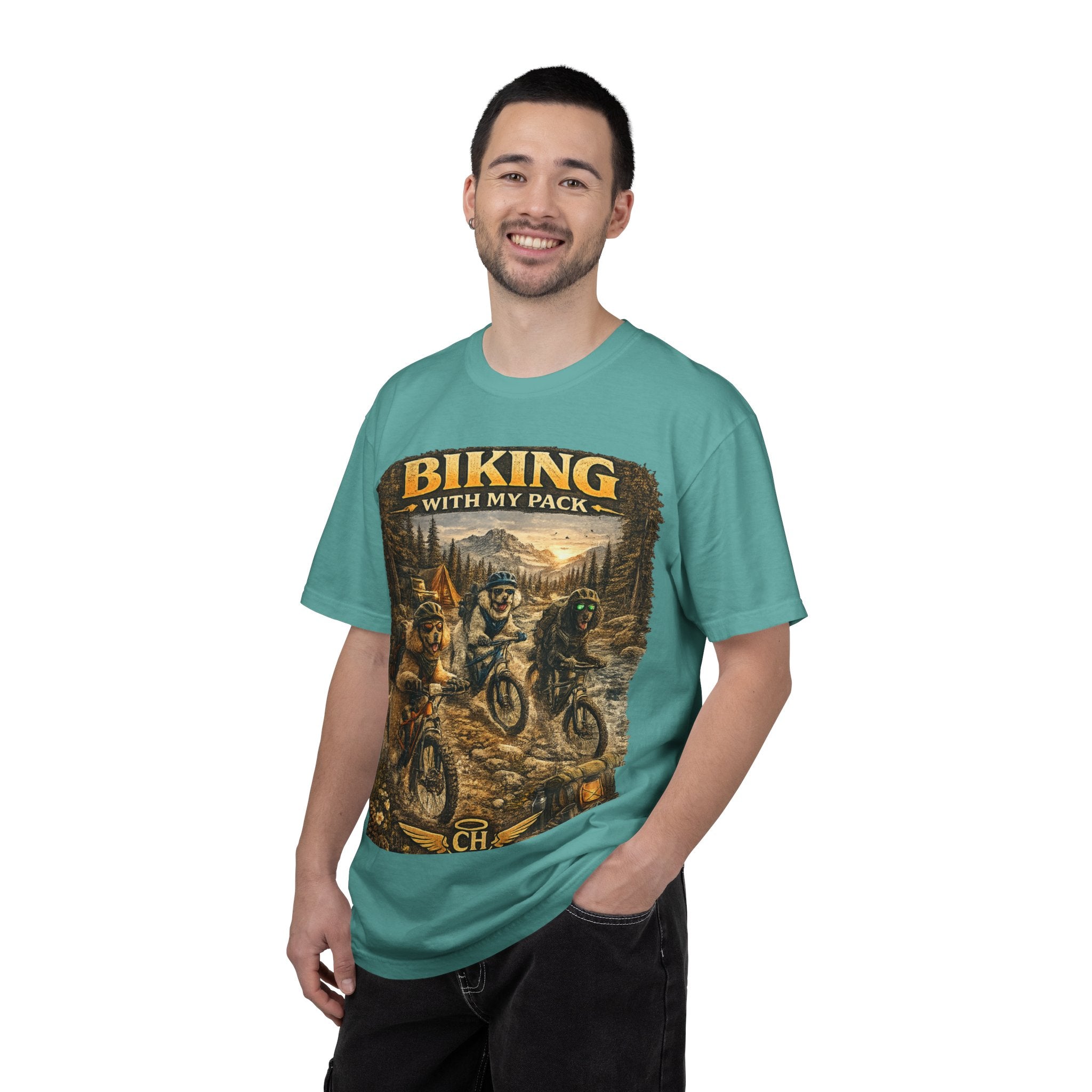 Biking With My Pack T-Shirt | Funny Dog Biking shirt| Adventure Dog Biking shirt| Adventure Dog Lover Tee| Mountain Bike Dog Dad gift