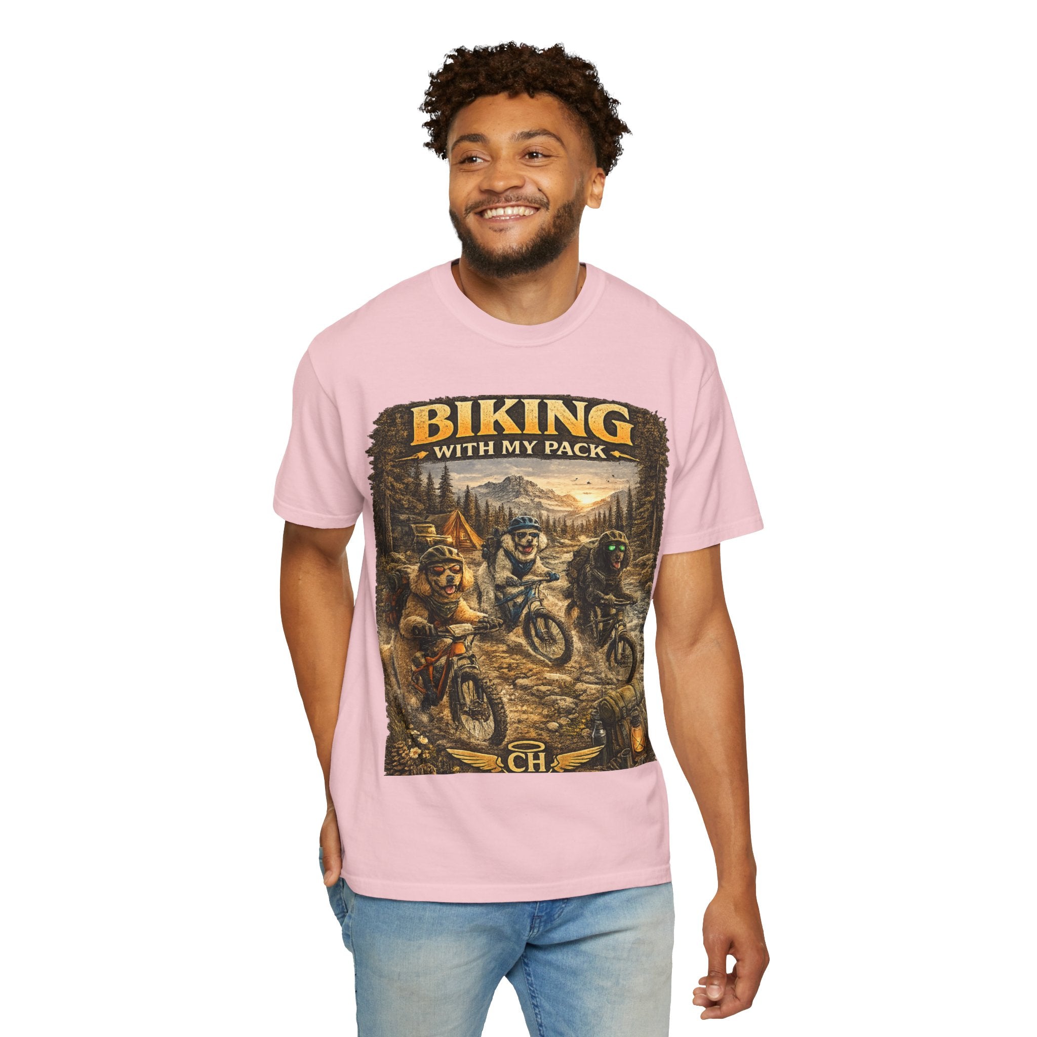 Biking With My Pack T-Shirt | Funny Dog Biking shirt| Adventure Dog Biking shirt| Adventure Dog Lover Tee| Mountain Bike Dog Dad gift