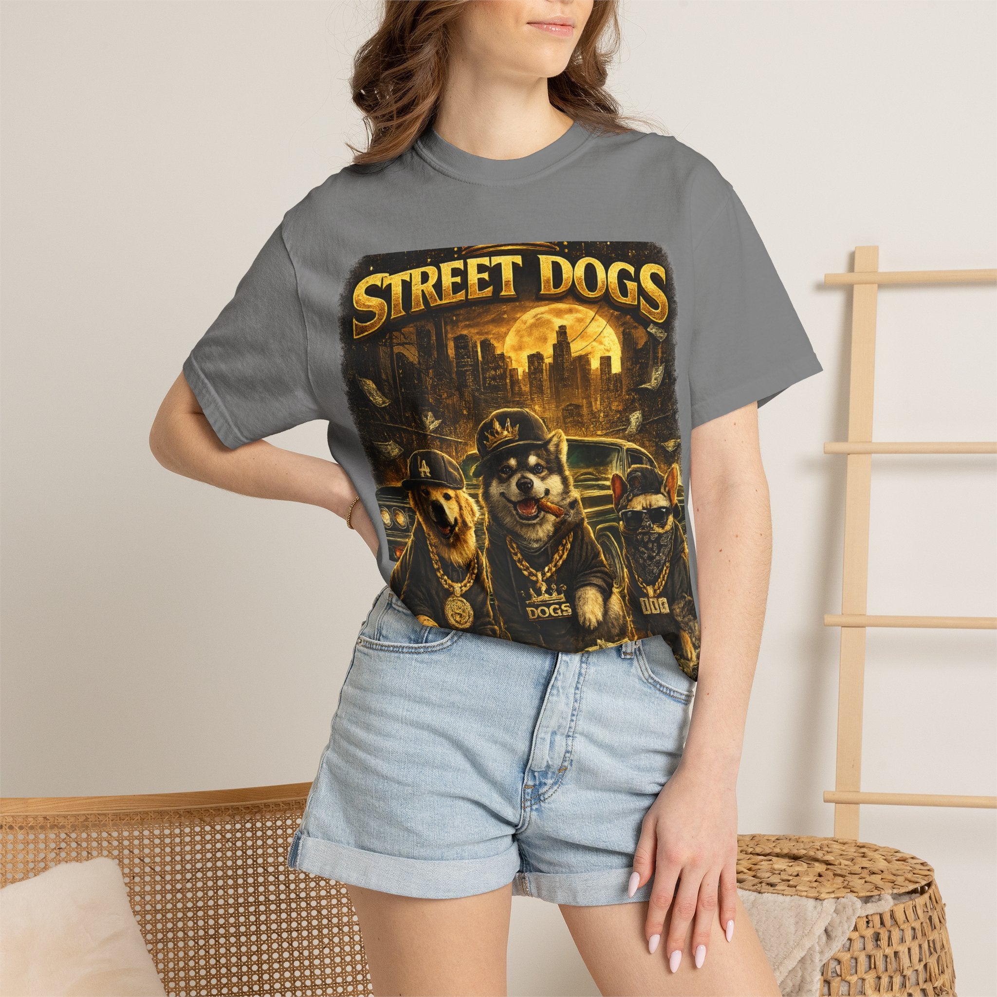 COLD HALO | Street Dogs funny Dog Graphic T-Shirt — Urban Dog  Hip Hop dog Graphic Tee| puppy streetwear shirt| Dog Lover gift.