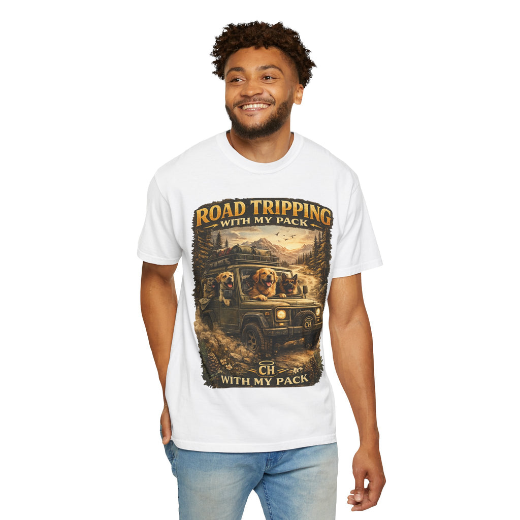 Road Tripping with My Pack T-Shirt| Funny Dog Road Trip -Shirt| Adventure Dog Lover Tee| Camping & Travel Gift Hor Pet Owners
