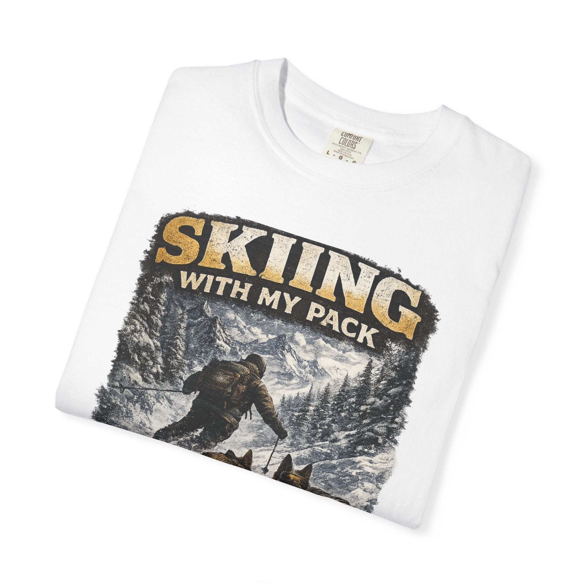 Cold Halo Skiing with My Pack T-Shirt| funny Dog lover ski Tee| Adventure Dog graphic shirt.