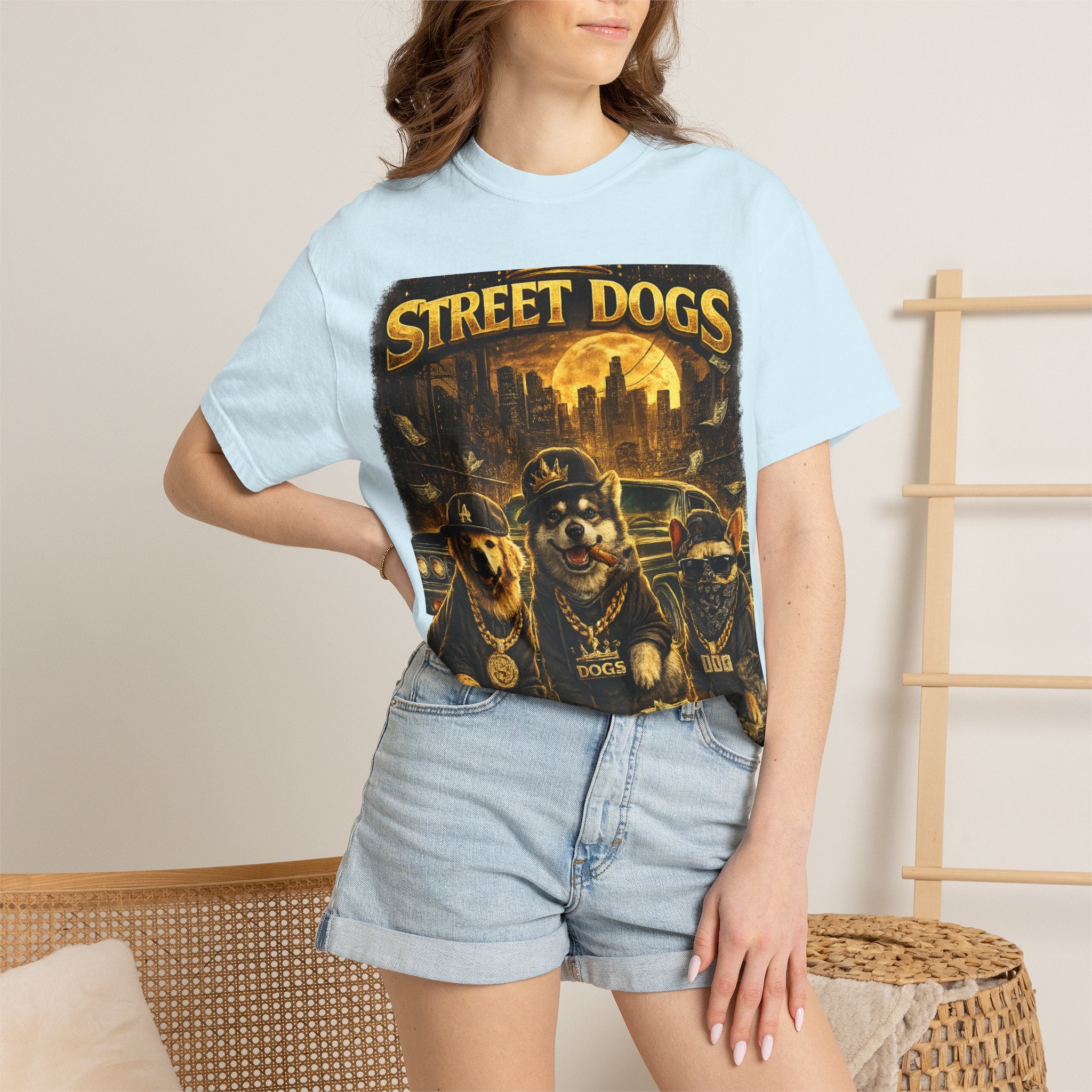 COLD HALO | Street Dogs funny Dog Graphic T-Shirt — Urban Dog  Hip Hop dog Graphic Tee| puppy streetwear shirt| Dog Lover gift.