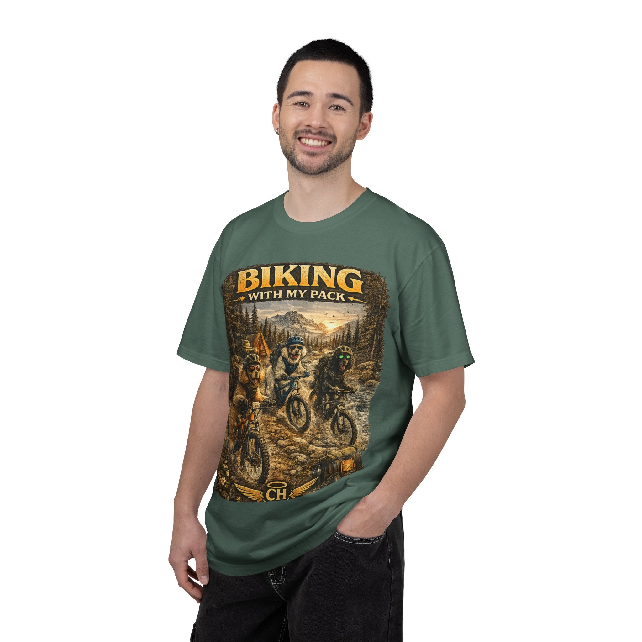 Biking With My Pack T-Shirt | Funny Dog Biking shirt| Adventure Dog Biking shirt| Adventure Dog Lover Tee| Mountain Bike Dog Dad gift