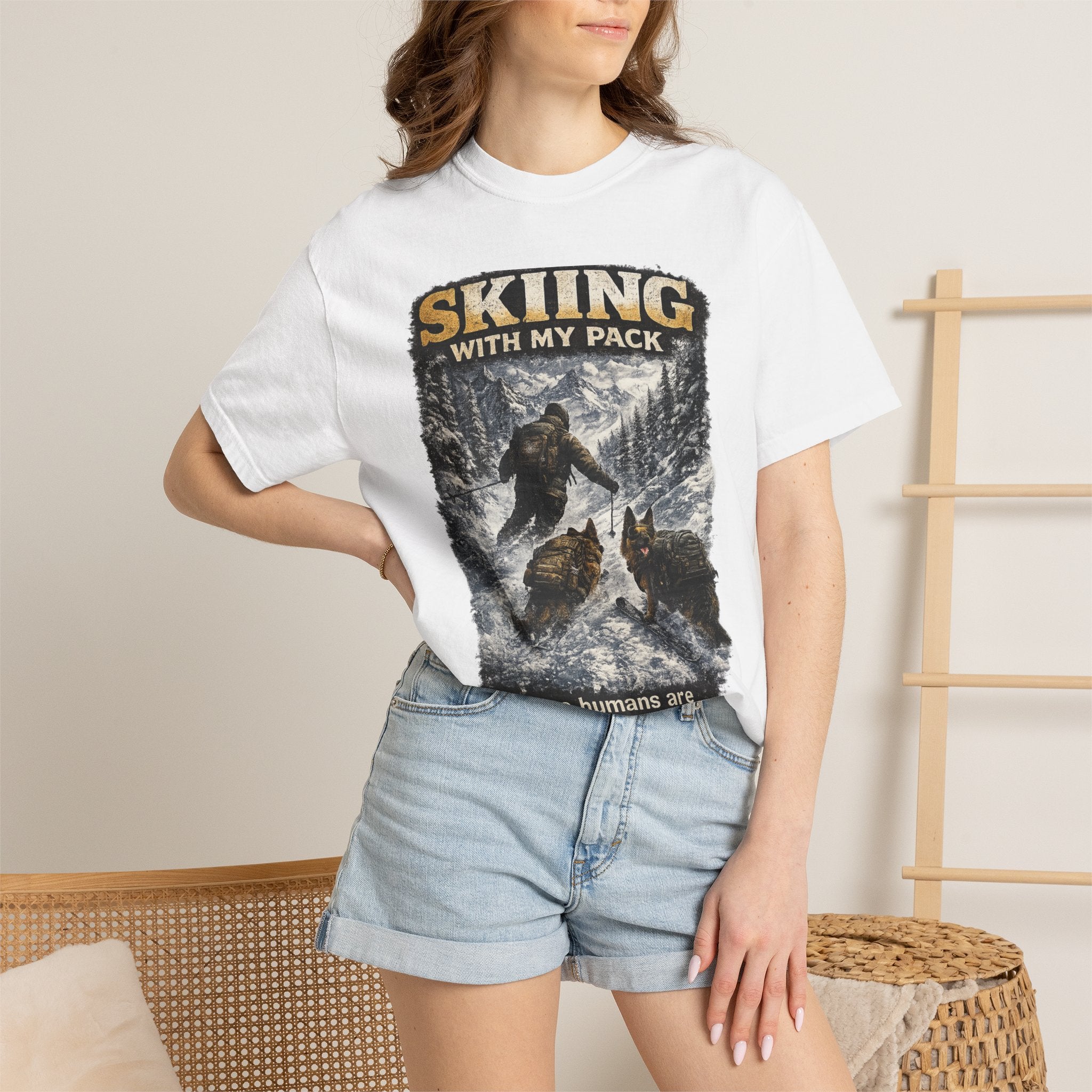 Cold Halo Skiing with My Pack T-Shirt| funny Dog lover ski Tee| Adventure Dog graphic shirt.