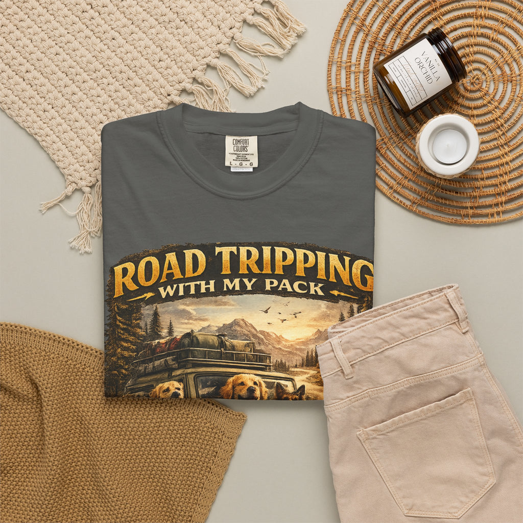 Road Tripping with My Pack T-Shirt| Funny Dog Road Trip -Shirt| Adventure Dog Lover Tee| Camping & Travel Gift Hor Pet Owners