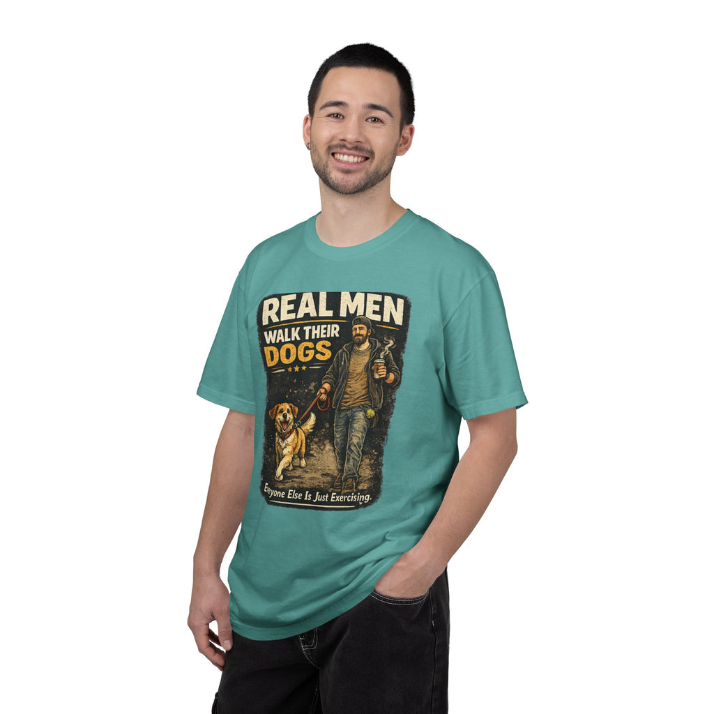 COLD HALO PETS |Real Men Walk Their Dogs Funny Dog Lover Graphic Tee