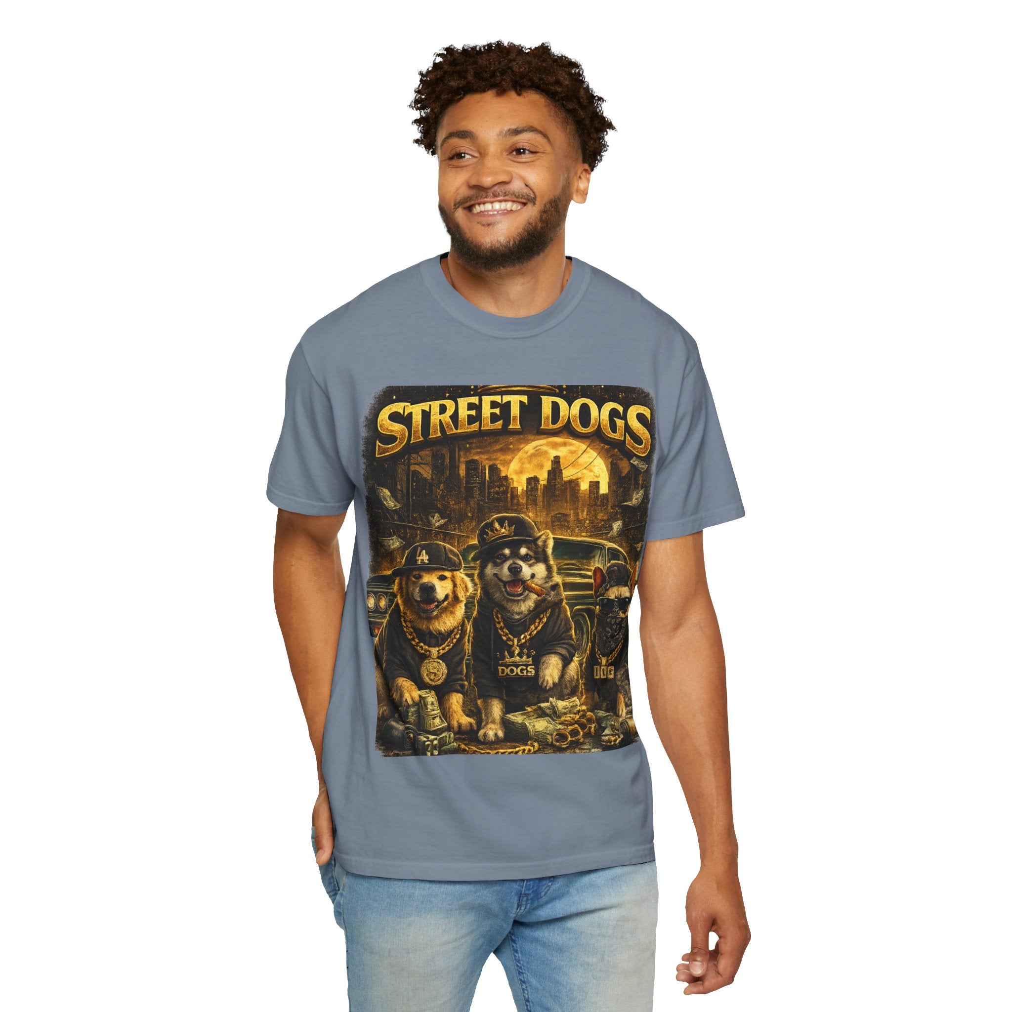 COLD HALO | Street Dogs funny Dog Graphic T-Shirt — Urban Dog  Hip Hop dog Graphic Tee| puppy streetwear shirt| Dog Lover gift.