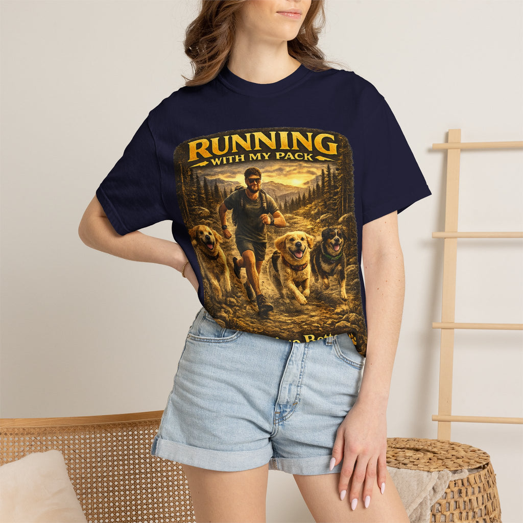 COLD HALO | Running with My Pack Dog Lover T-Shirt| Golden Retriever Trail running Tee| outdoor adventure | funny pet gift