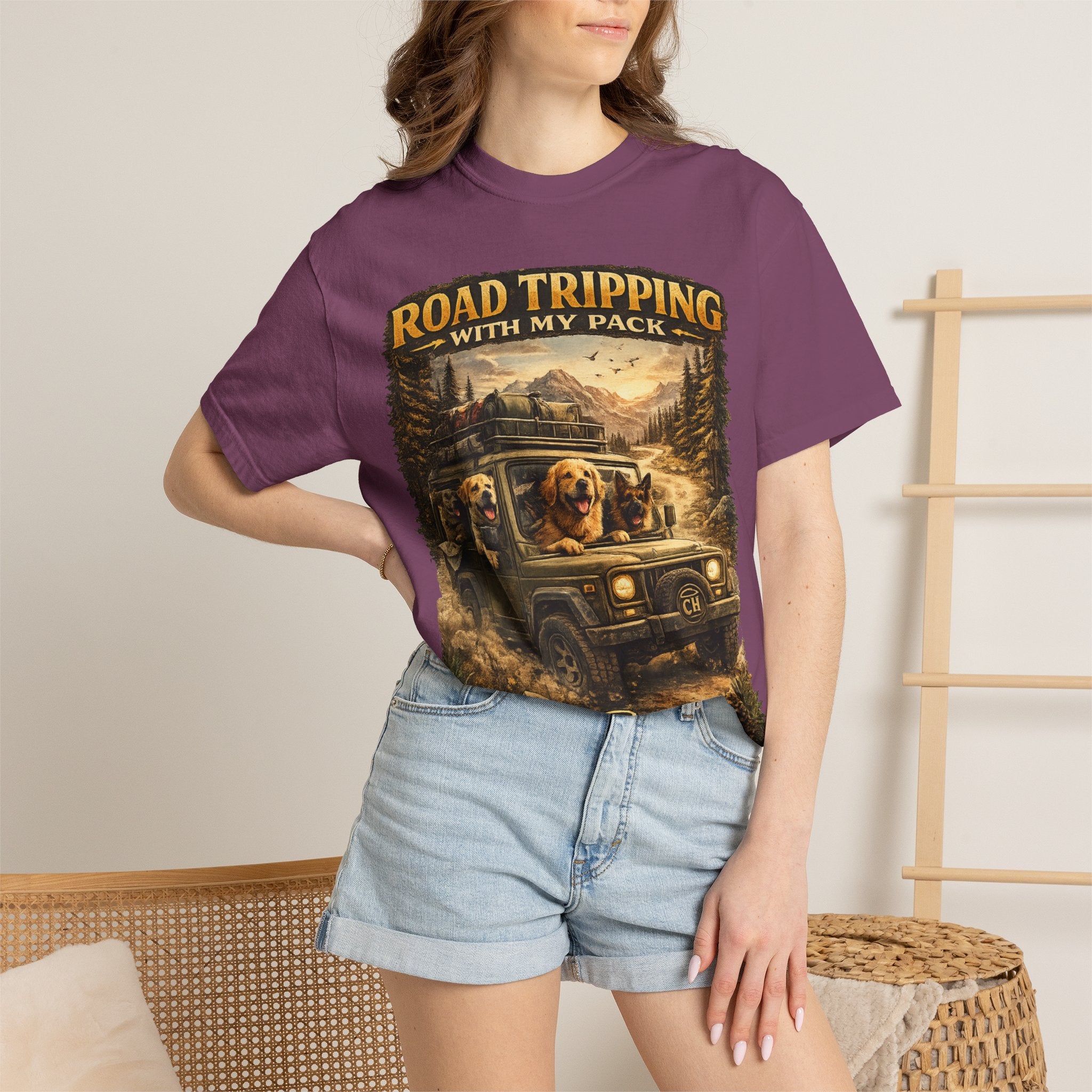 Road Tripping with My Pack T-Shirt| Funny Dog Road Trip -Shirt| Adventure Dog Lover Tee| Camping & Travel Gift Hor Pet Owners
