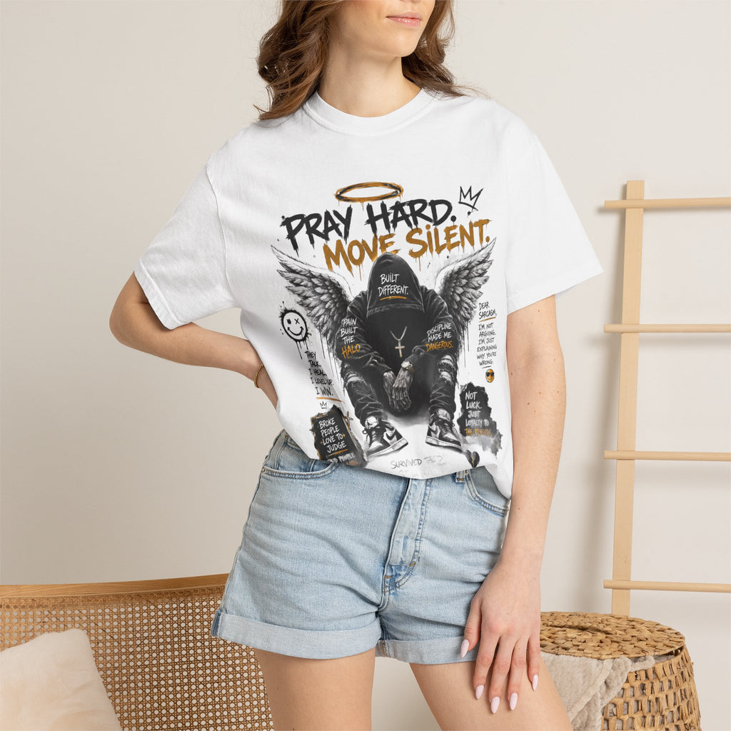 Pray Hard Move Silent T-Shirt — Graphic Faith Streetwear Tee