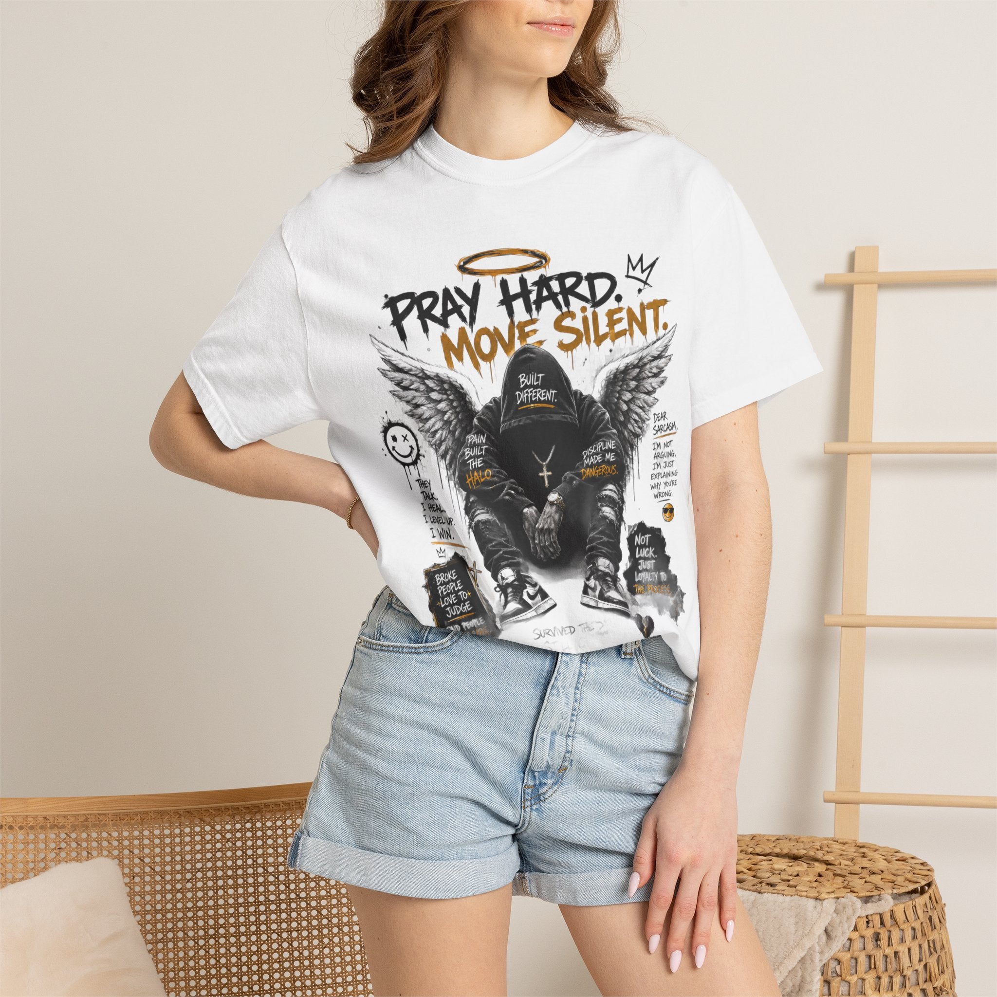Pray Hard Move Silent T-Shirt — Graphic Faith Streetwear Tee
