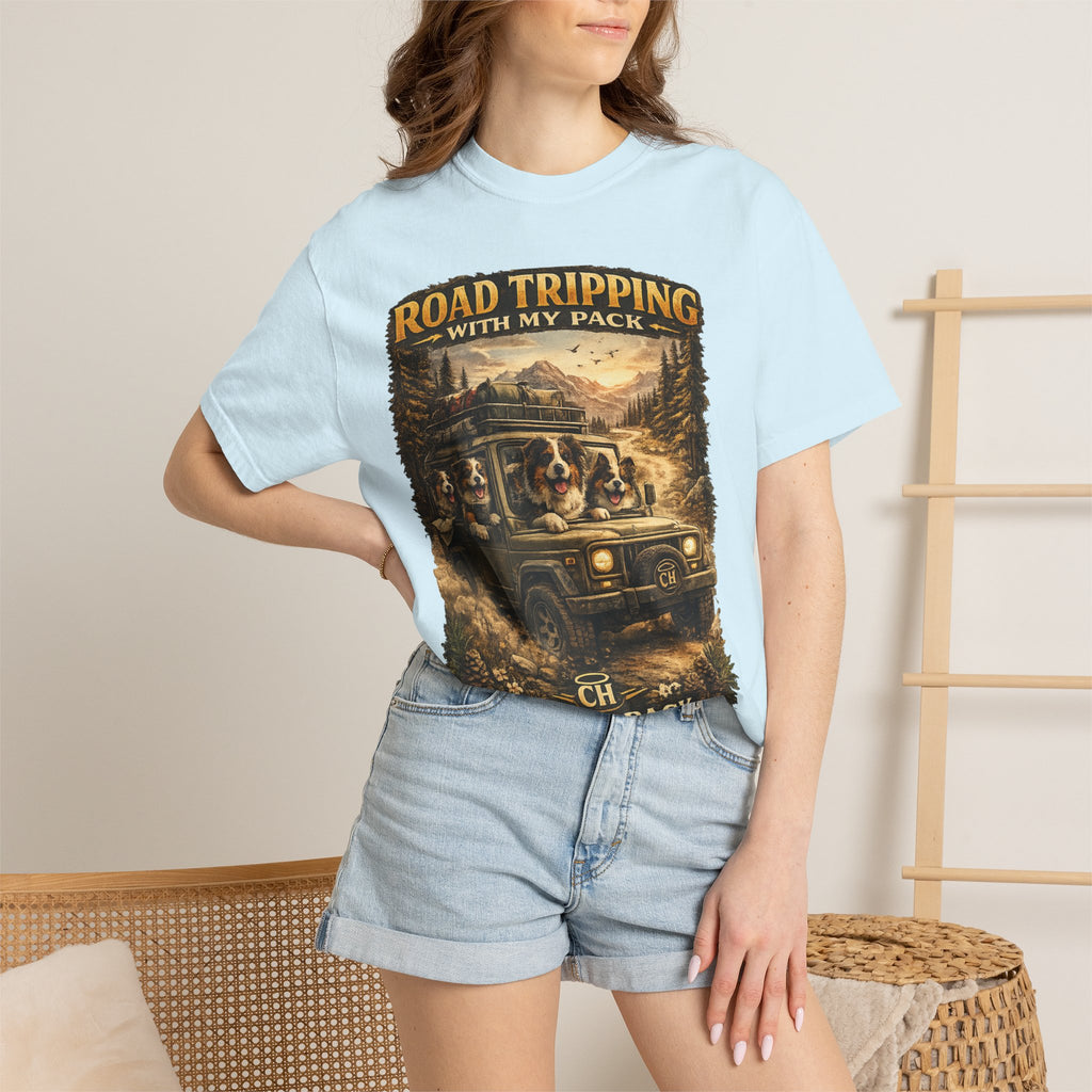 Road Tripping with My Pack T-Shirt| Funny Dog Road Trip -Shirt| Adventure Dog Lover Tee| Camping & Travel Gift Hor Pet Owners