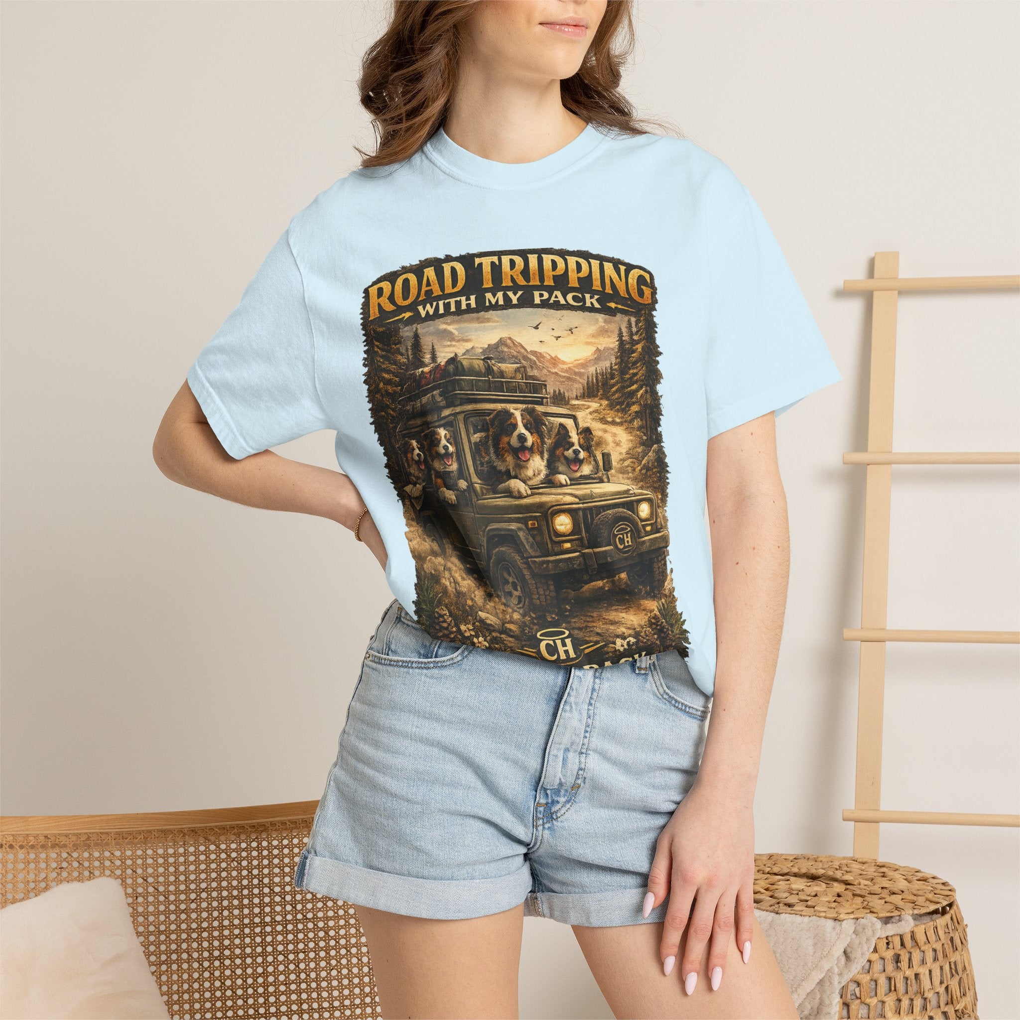 Road Tripping with My Pack T-Shirt| Funny Dog Road Trip -Shirt| Adventure Dog Lover Tee| Camping & Travel Gift Hor Pet Owners
