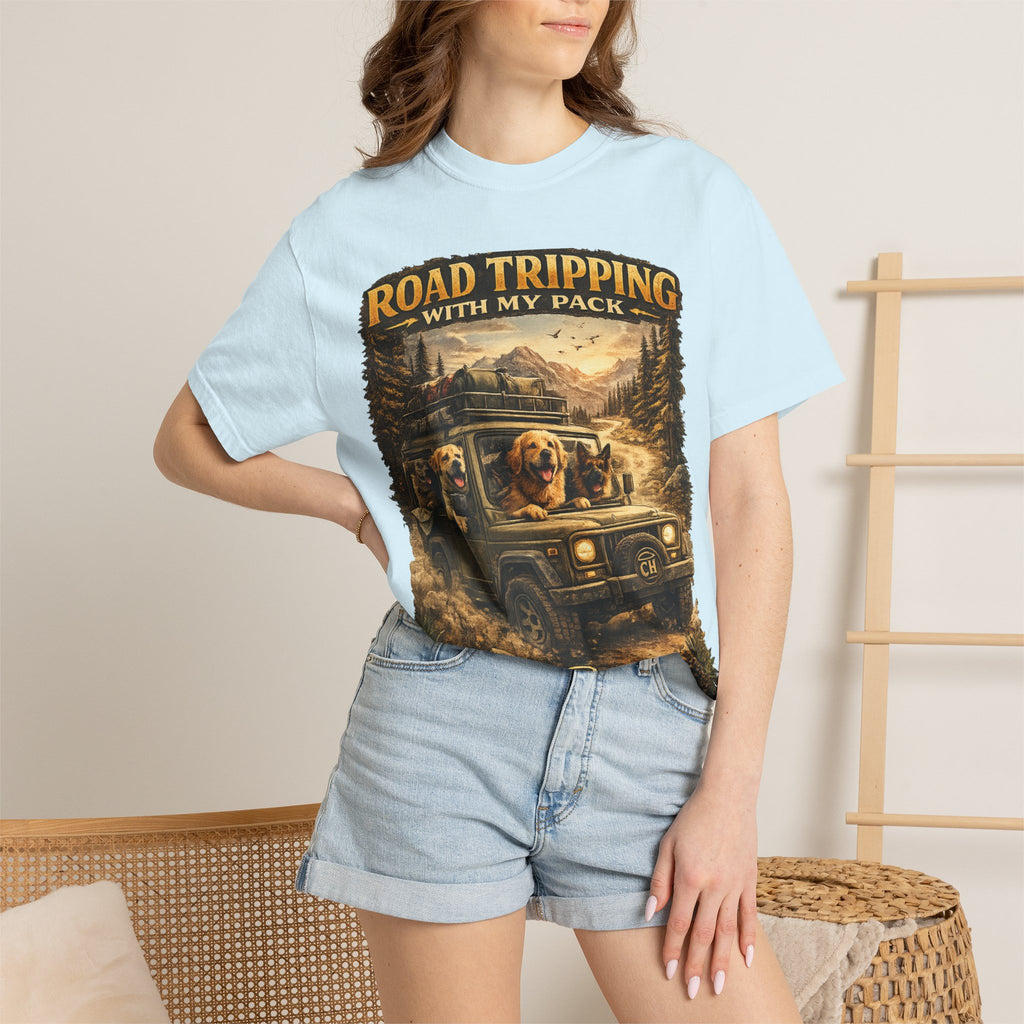 Road Tripping with My Pack T-Shirt| Funny Dog Road Trip -Shirt| Adventure Dog Lover Tee| Camping & Travel Gift Hor Pet Owners