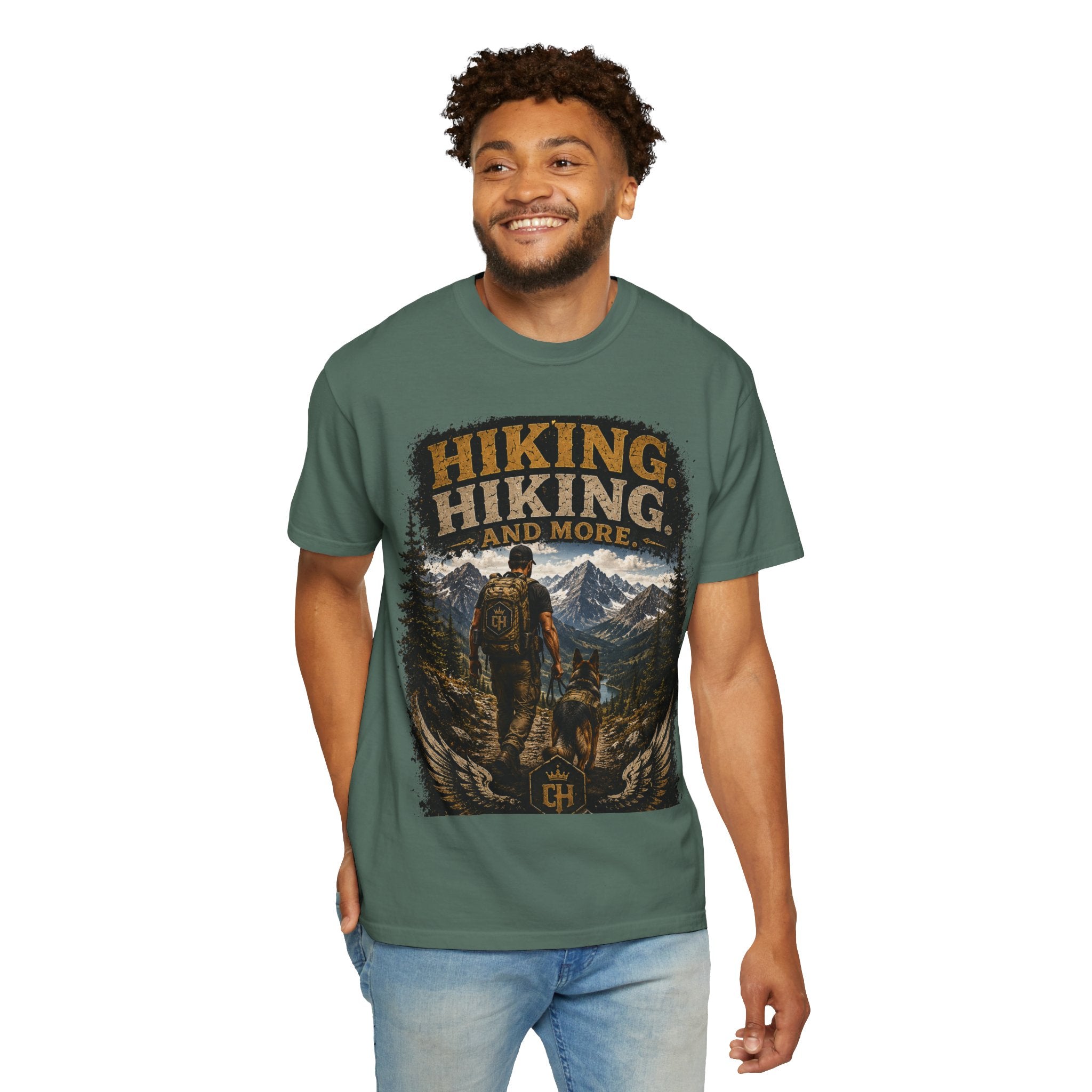 COLD HALO | Hiking With My Dog T-shirt| Adventure Dog Lover Tee| Mountain Hiking Graphic shirt|  Outdoor  Dog Dad Gifte