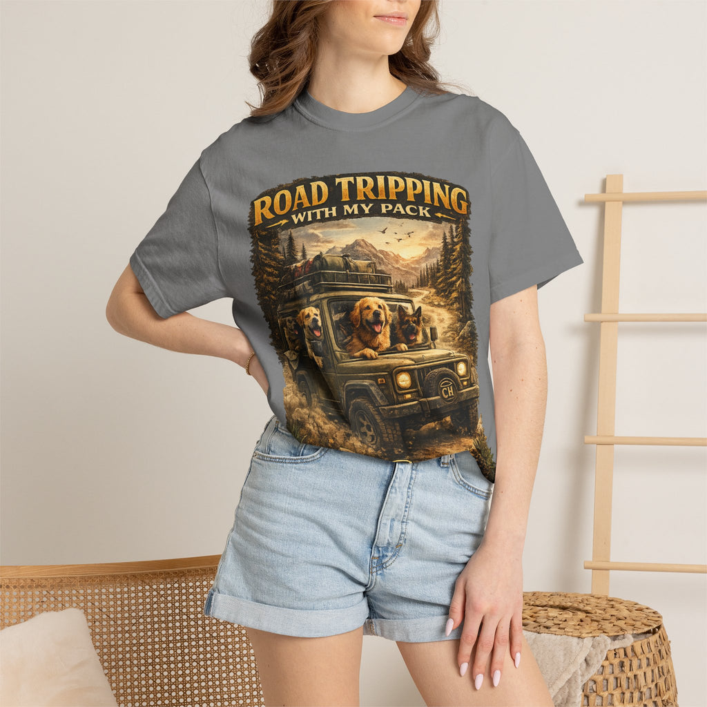 Road Tripping with My Pack T-Shirt| Funny Dog Road Trip -Shirt| Adventure Dog Lover Tee| Camping & Travel Gift Hor Pet Owners